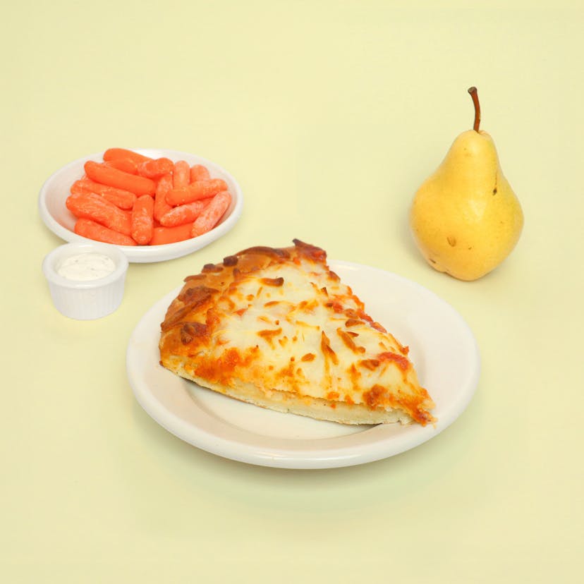 Cheese Pizza with Baby Carrots & Pear