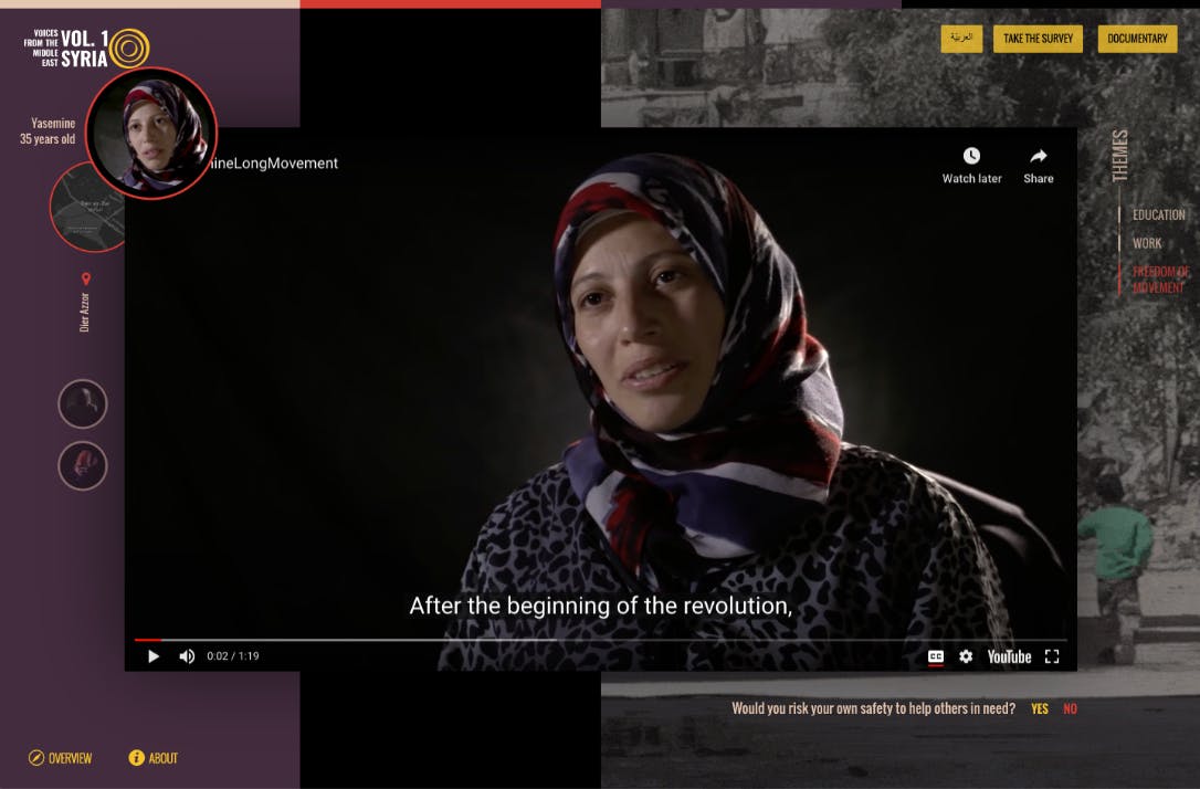 Inline video player, showing sample of a interview from the documentary.