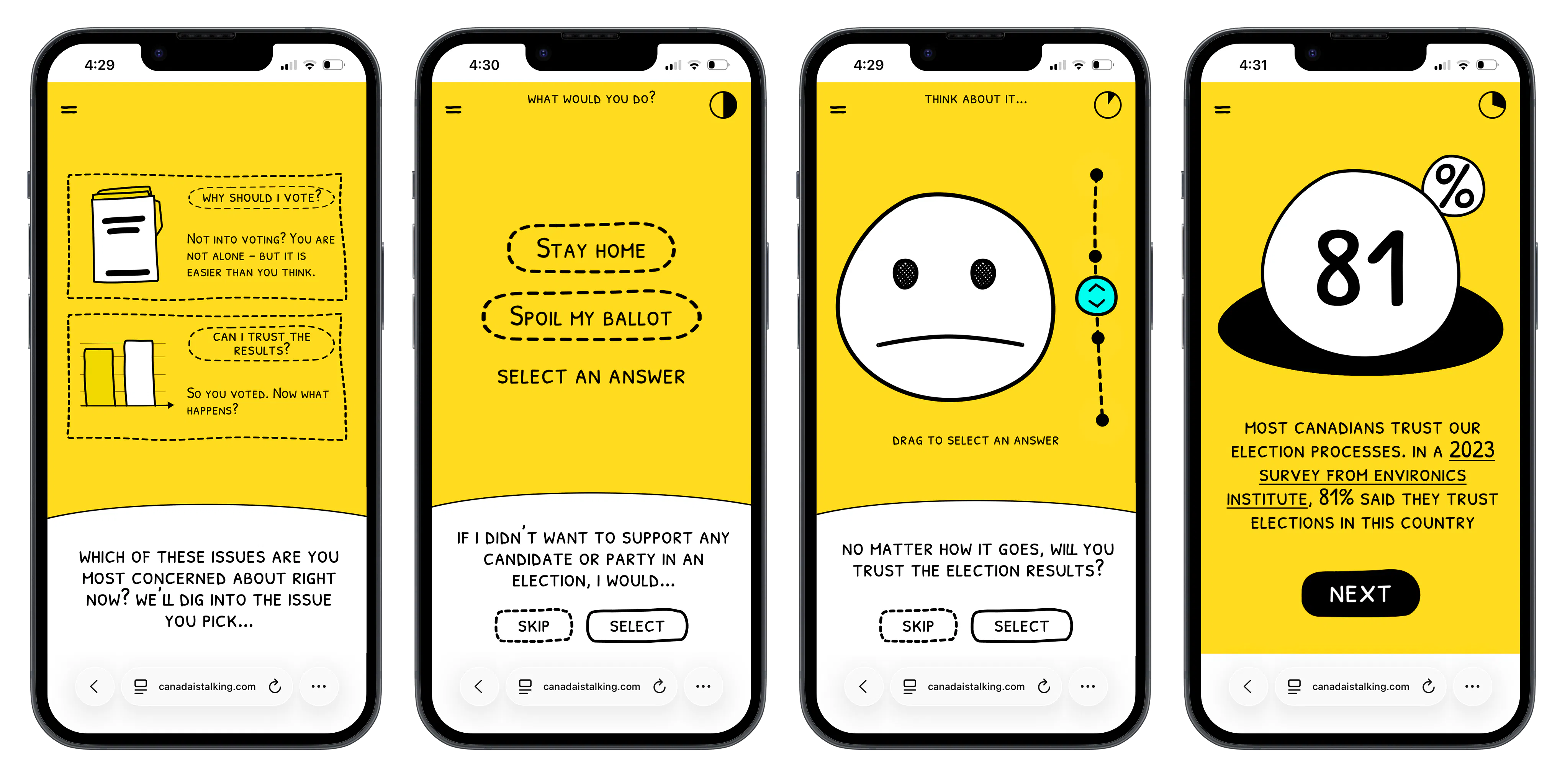 Screenshots of the pre-election Canada is Talking campaign