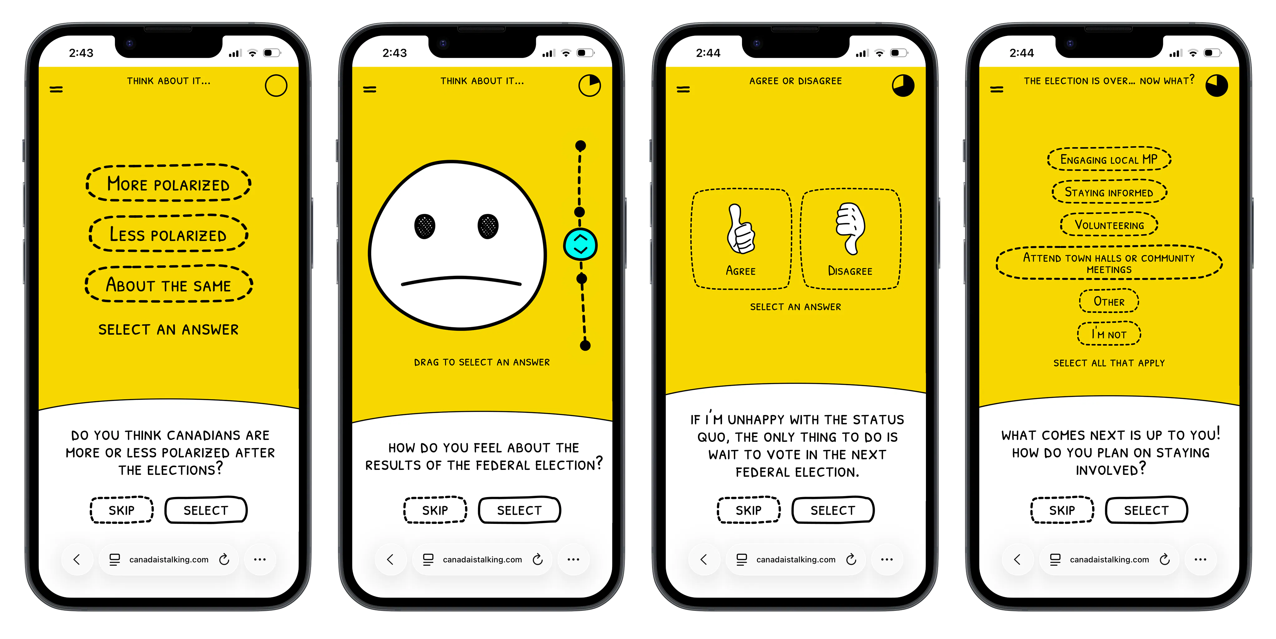 Screenshots of the post-election Canada is Talking campaign