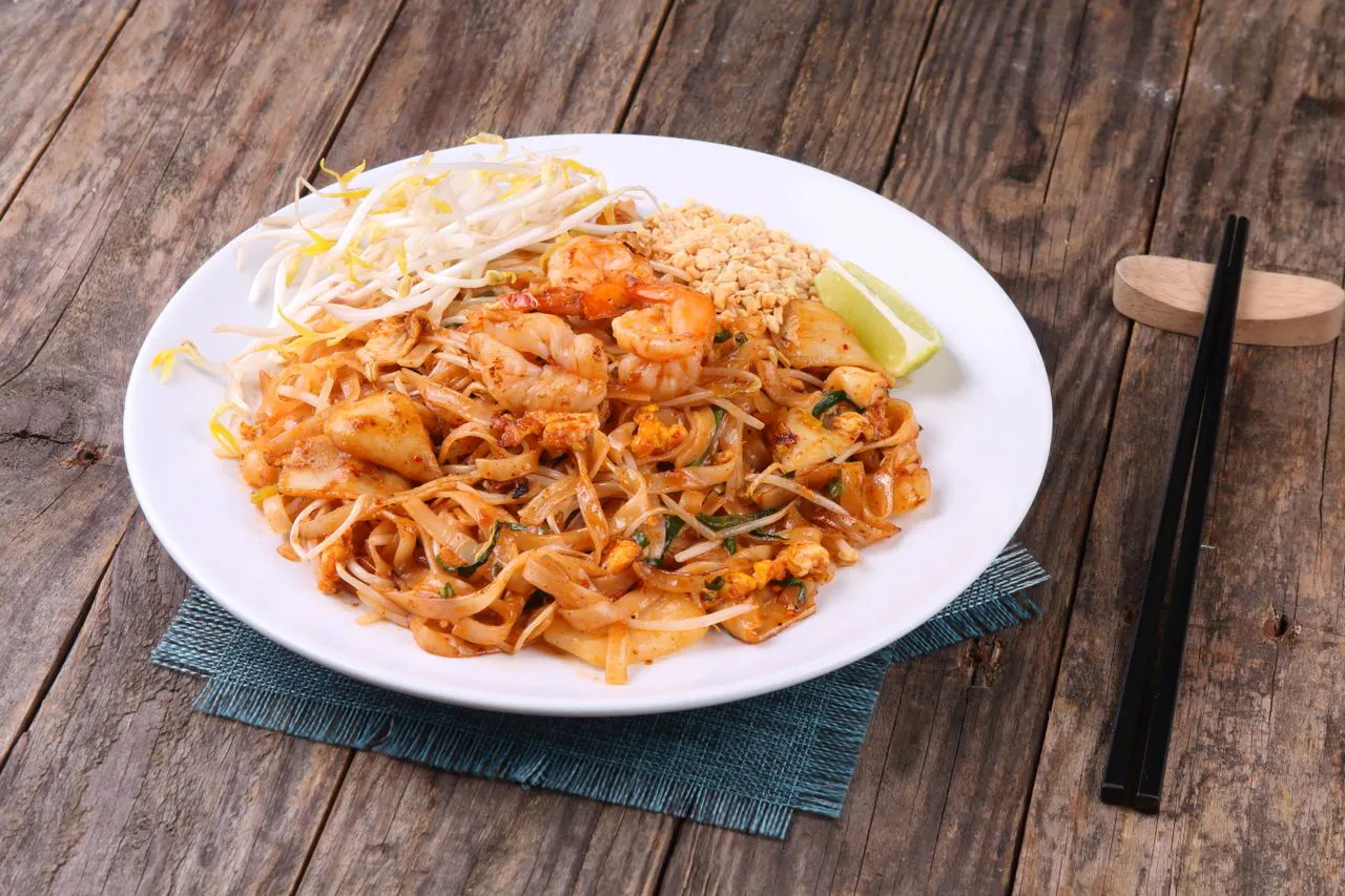 Pad Thai dish with rice noodles