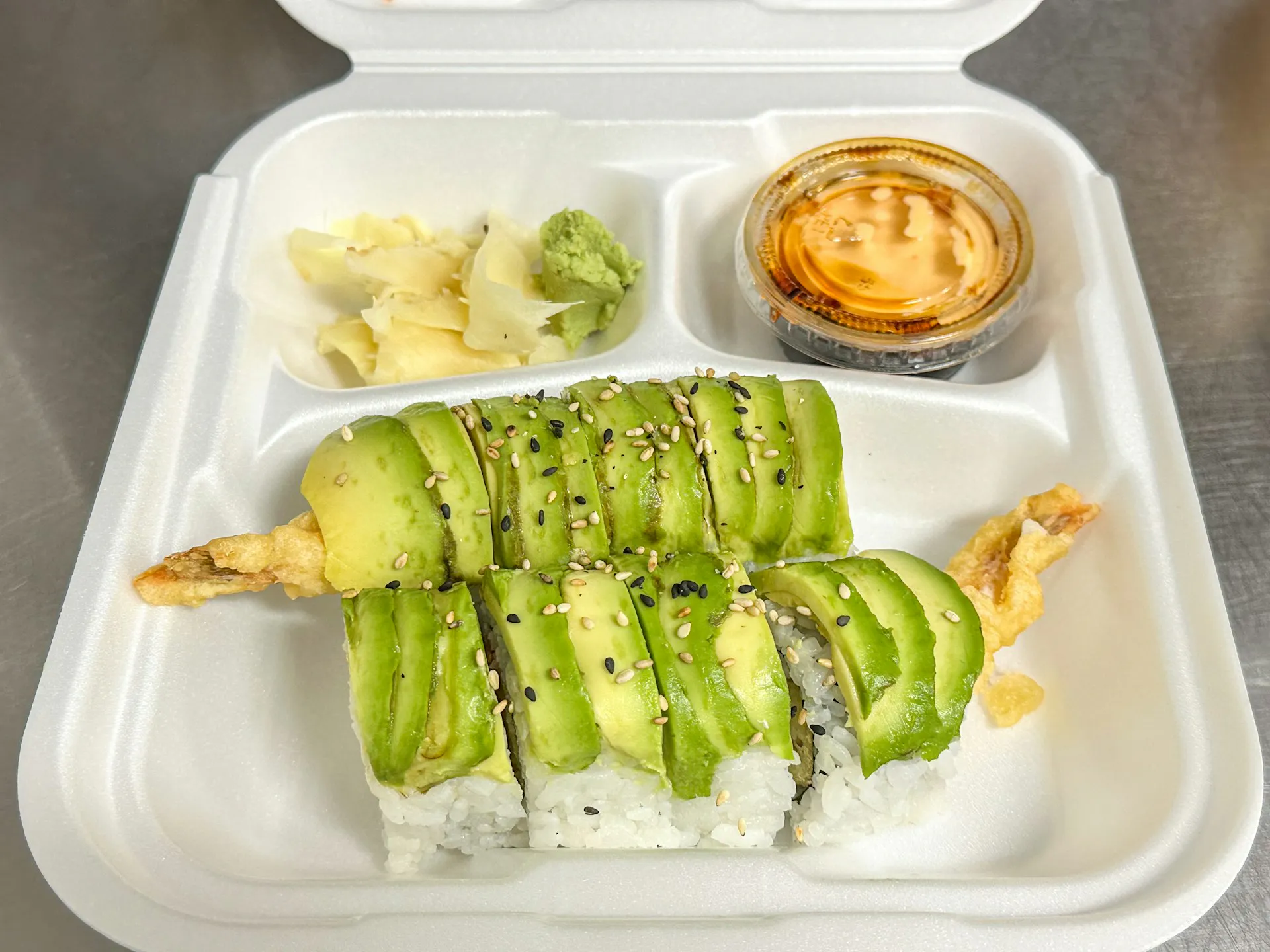 Avocado topped sushi