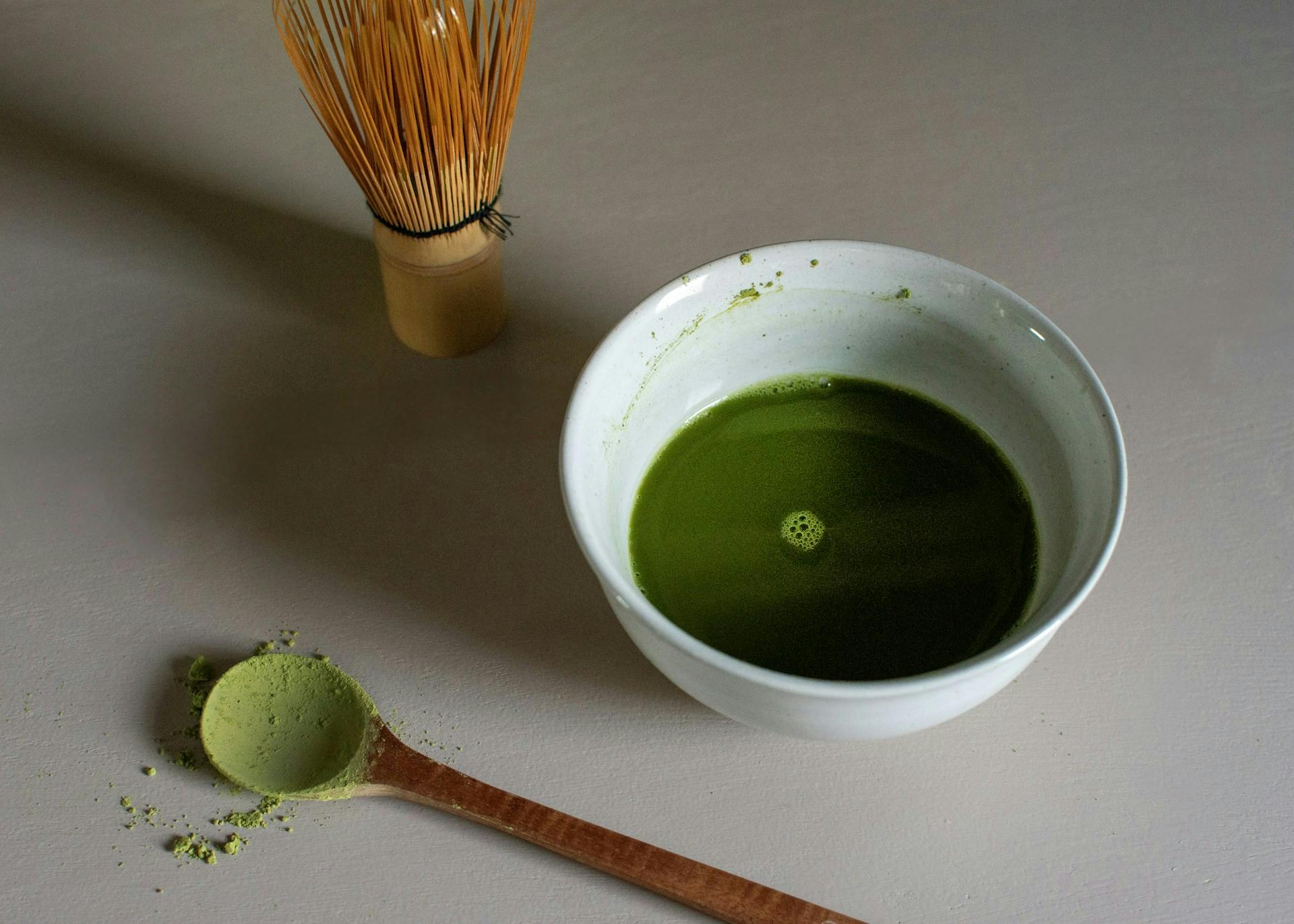 Japanese matcha tea and powder