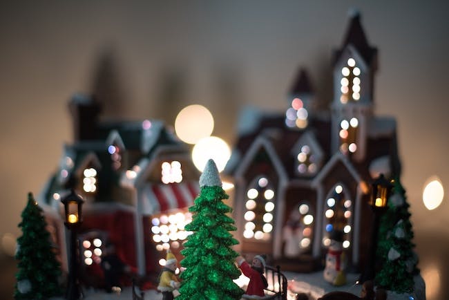 A model of a church at Christmas 