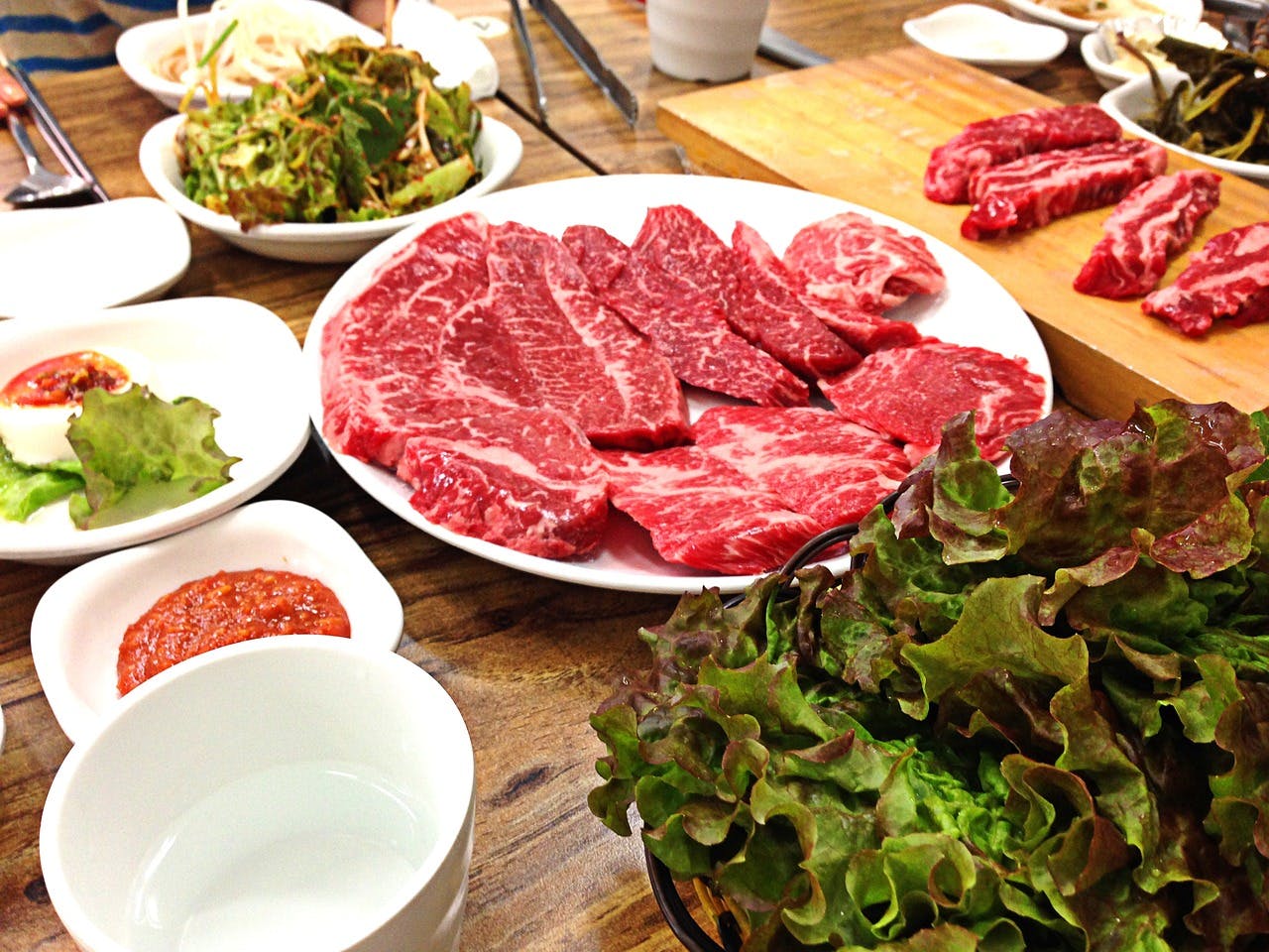 Korean BBQ meat and lettuce wraps