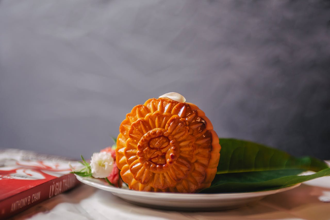 A mooncake on a plate