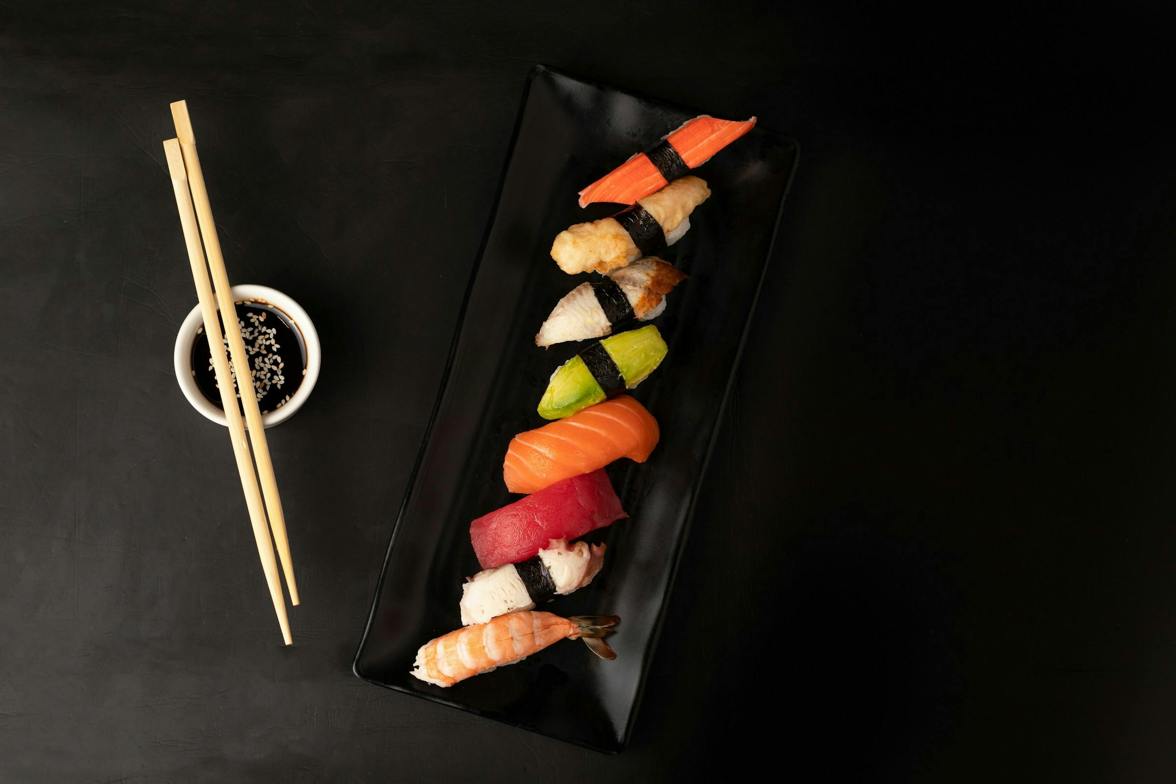 sushi presented on a plate