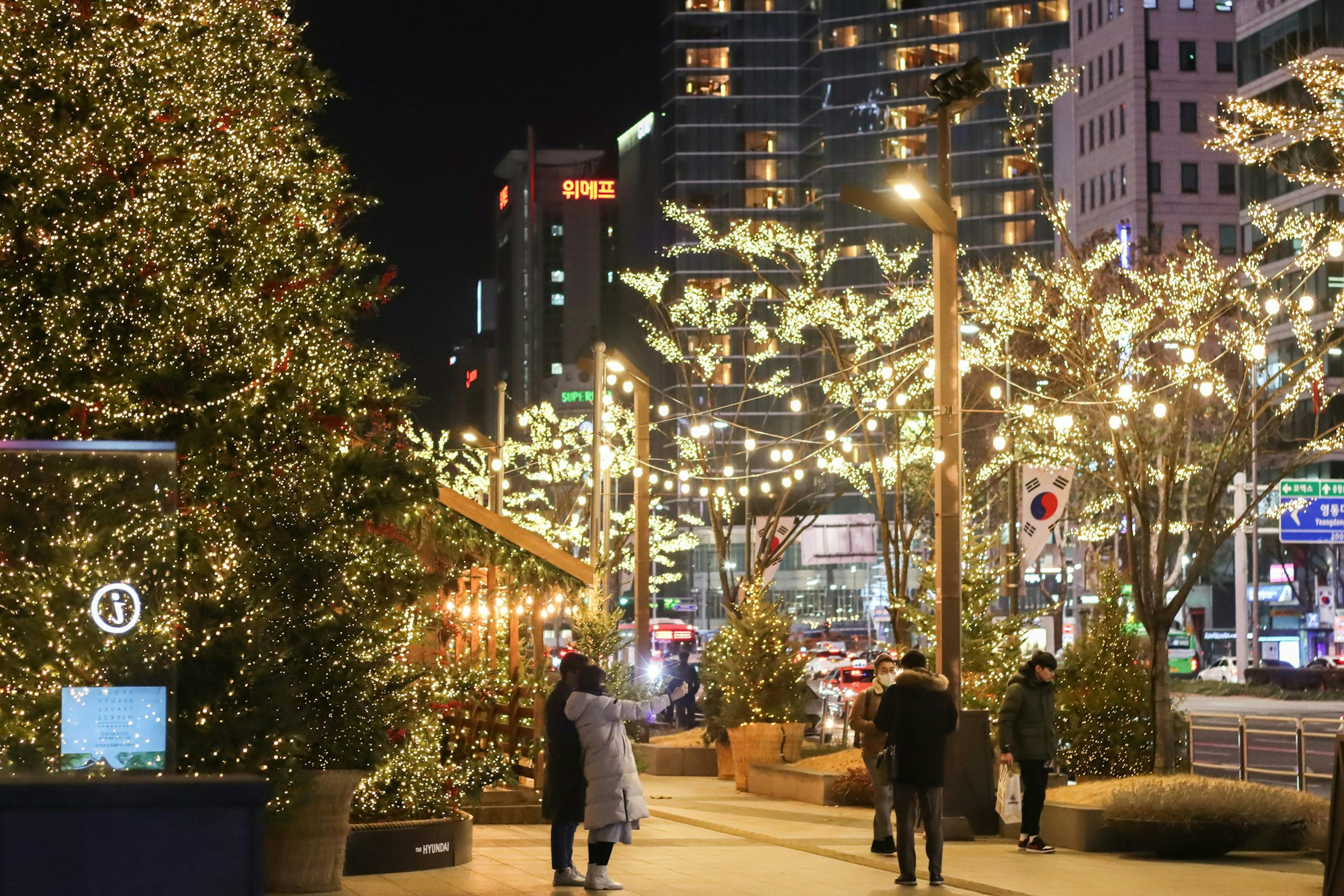 Christmas lights on a street in Seoul