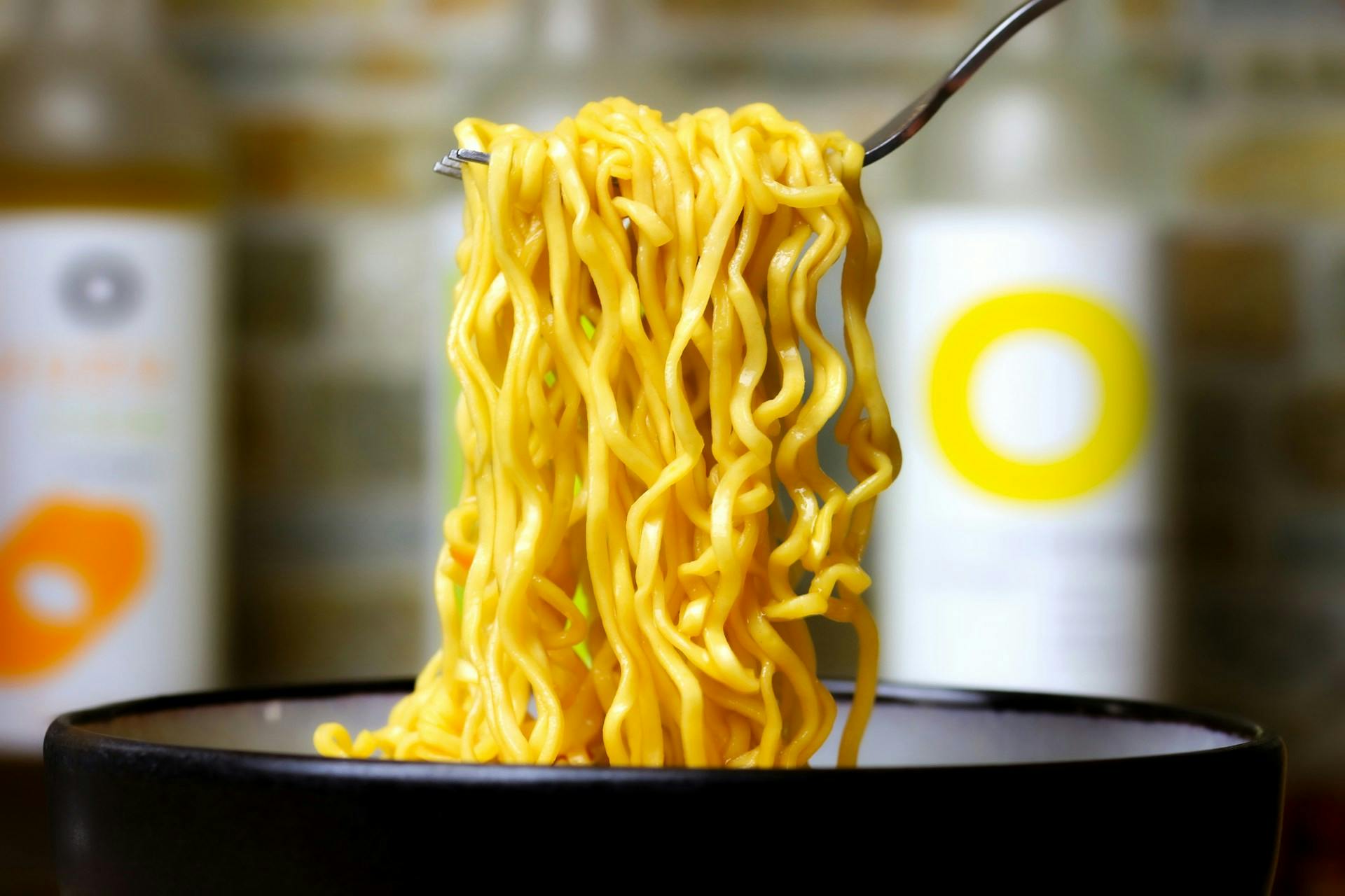 ramen noodles on a fork
