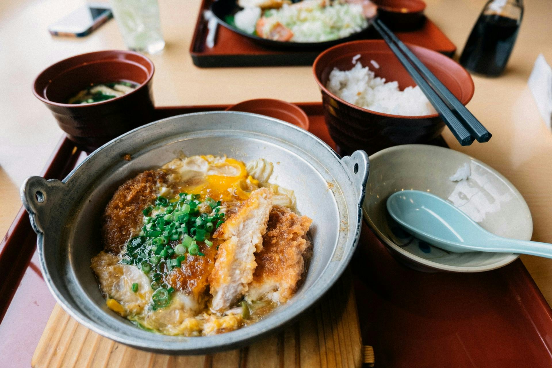 Katsudon donburi served at a Japanese restaurant
