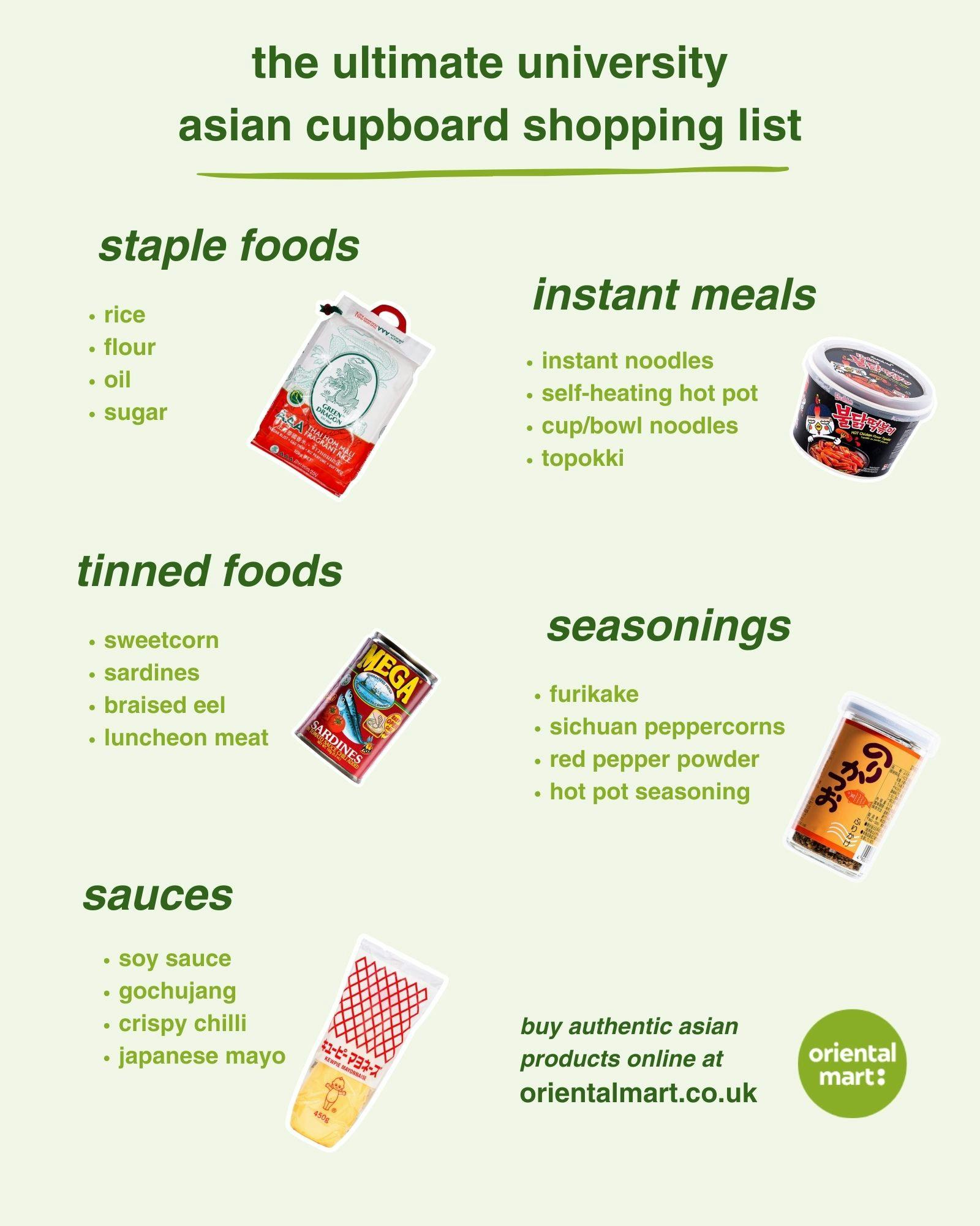 The ultimate university asian cupboard shopping list by Oriental Mart