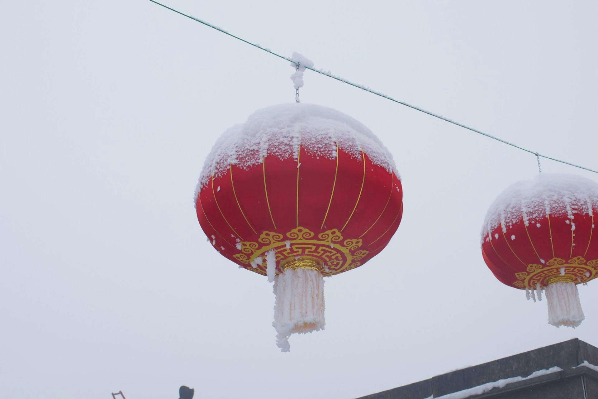 Chinese lantern with snow