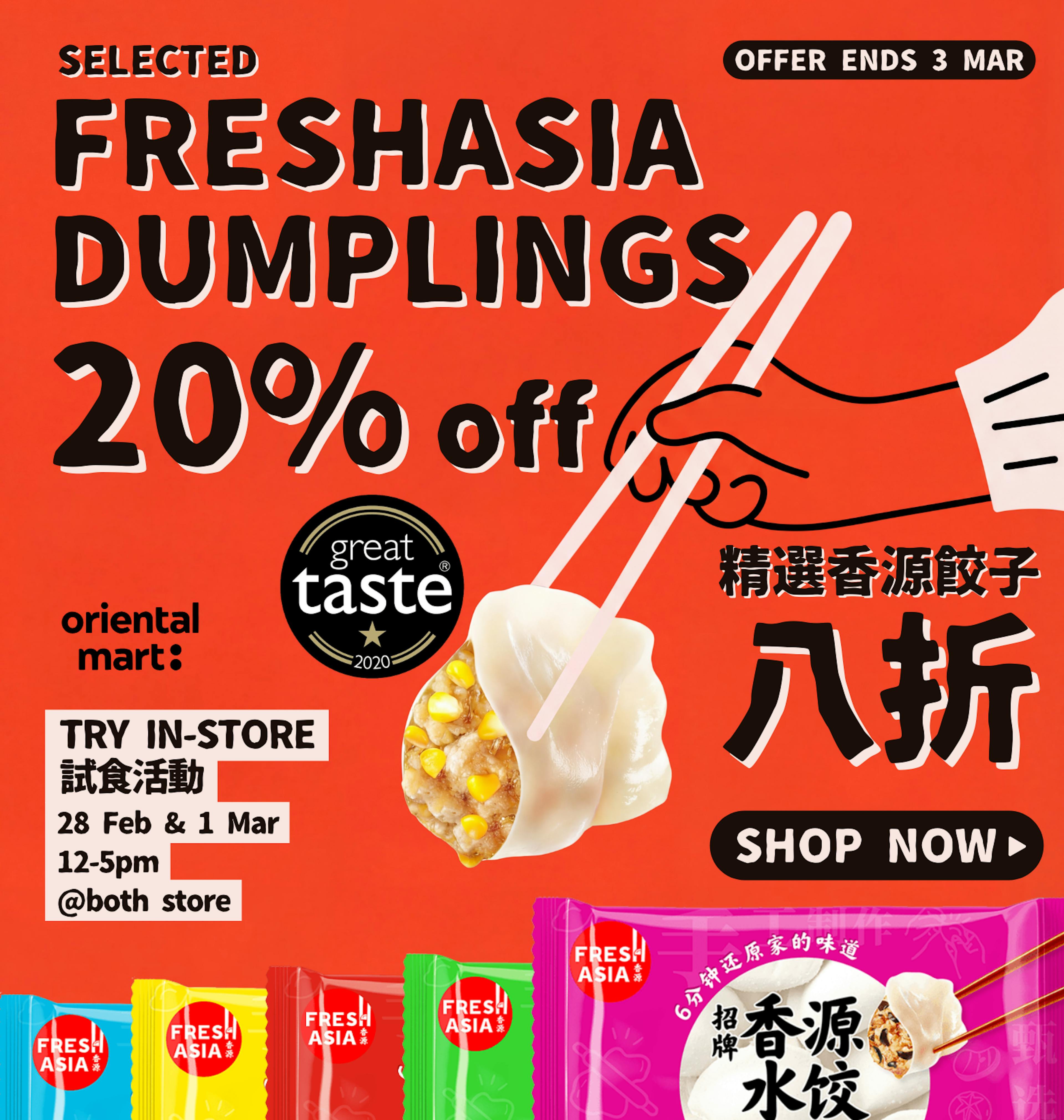 Freshasia Dumplings - 20% off (24 Feb–3 Mar)