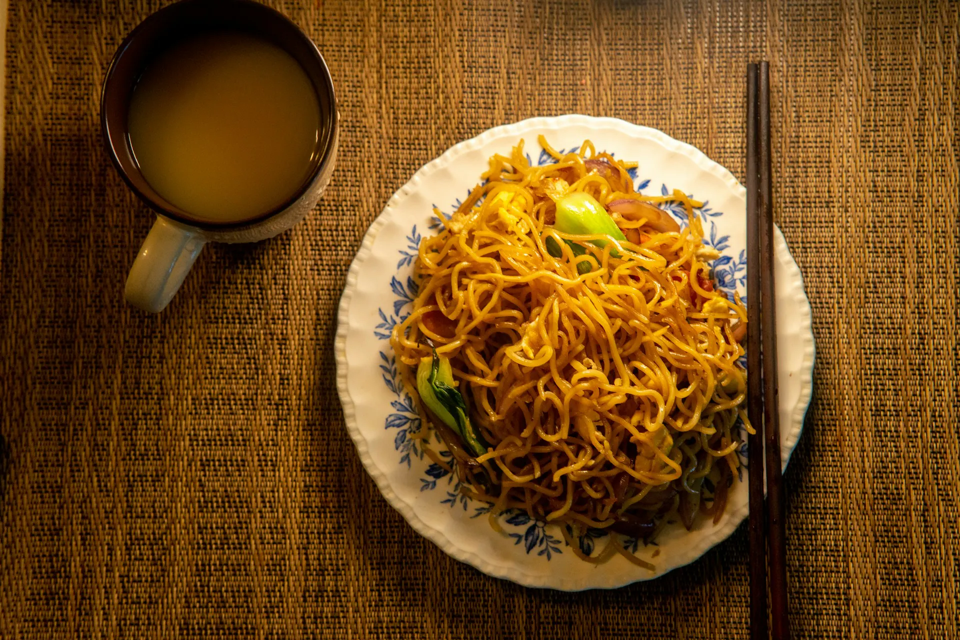 chow mein on white plate