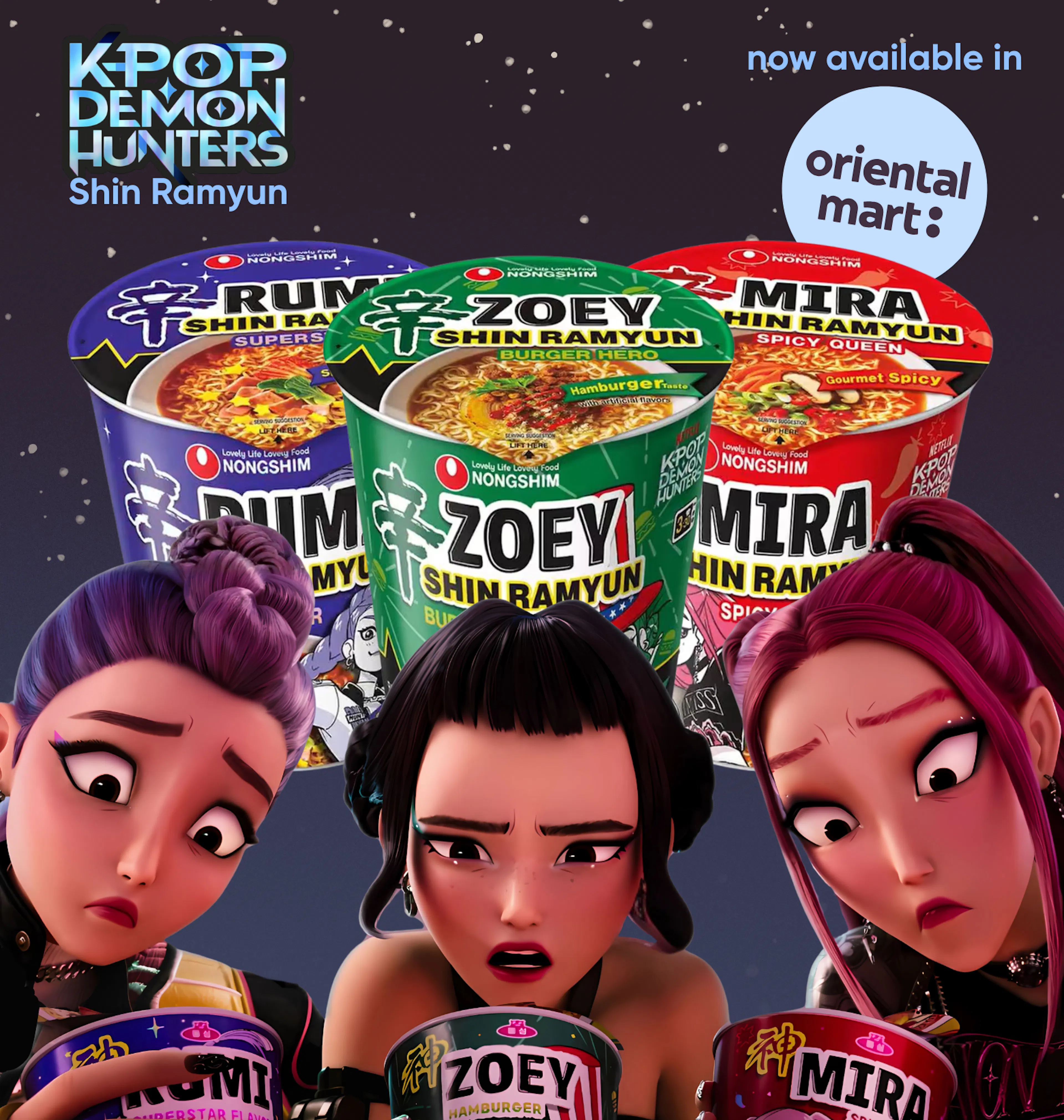 New in: Nongshim x K-Pop Demon Hunters Shin Ramyun cups