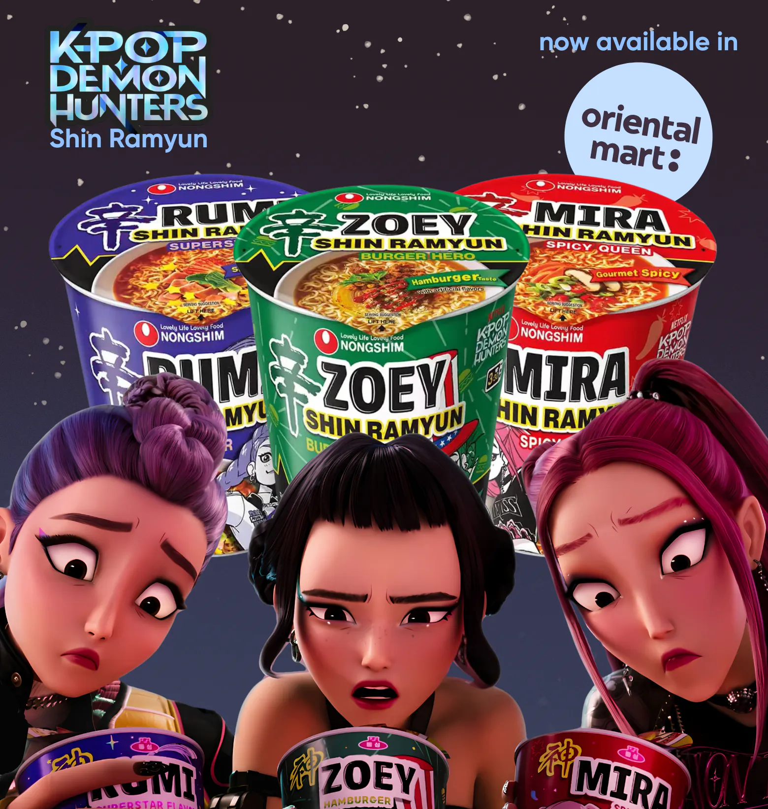 New in: Nongshim x K-Pop Demon Hunters Shin Ramyun cups