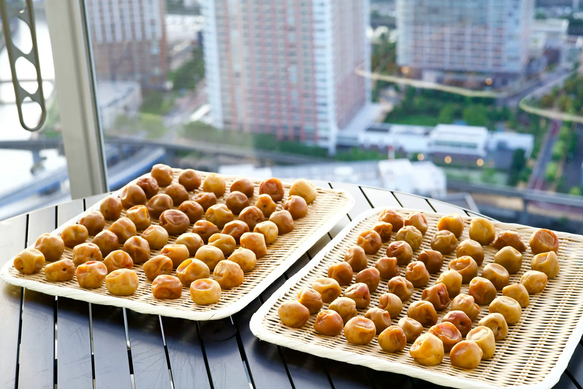Plates of Japanese umeboshi