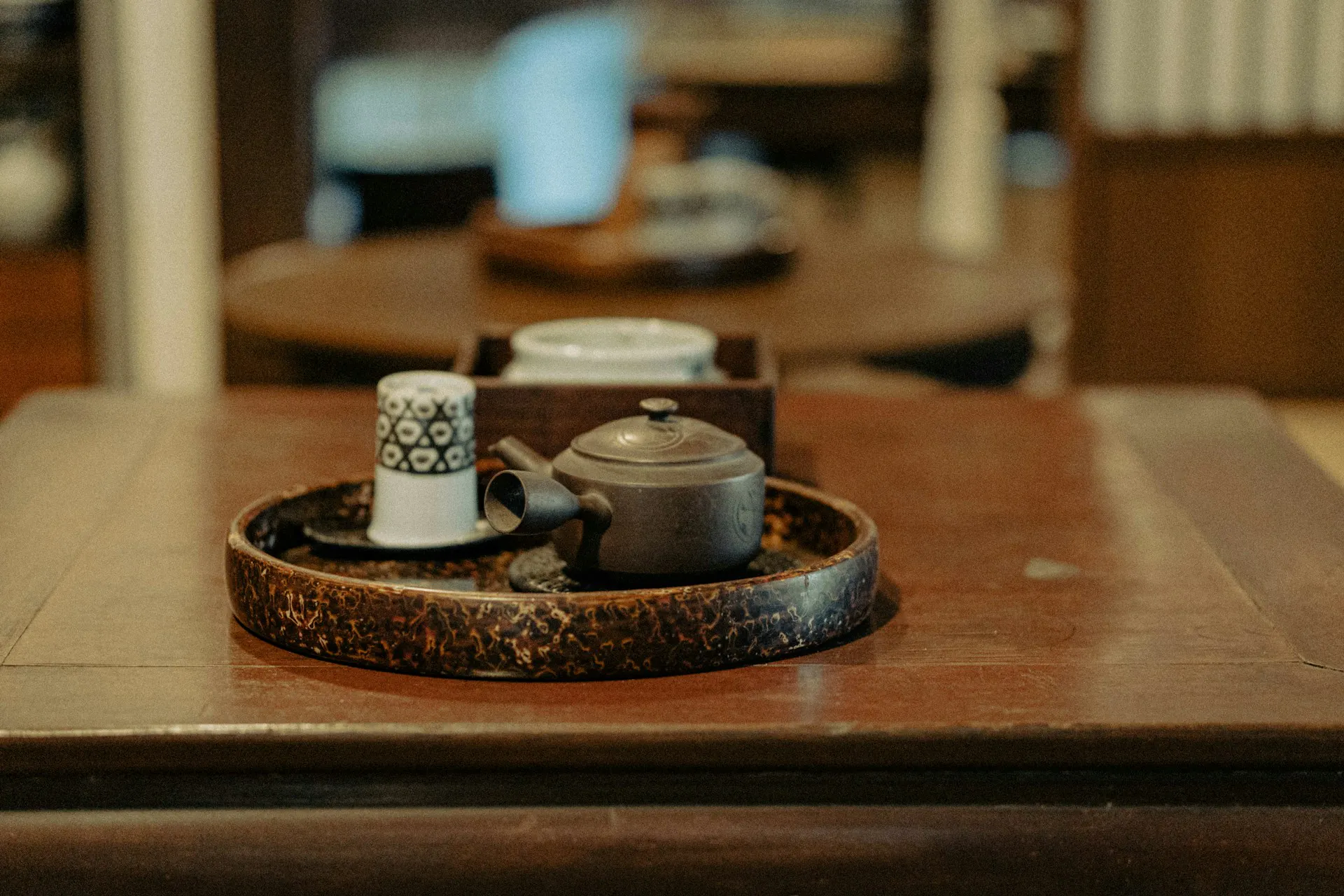 Japanese tea set on living room table