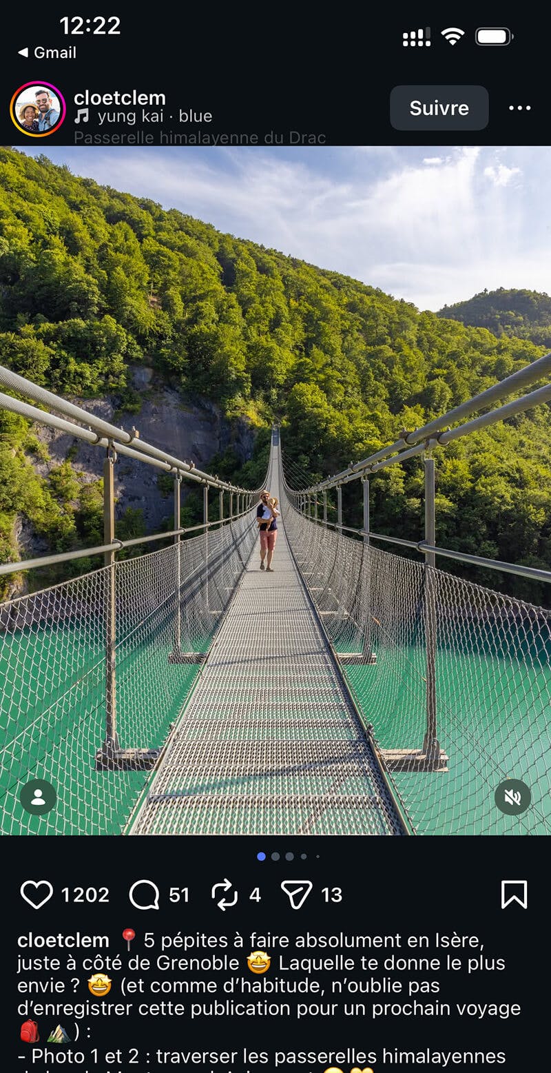 Publication instagram de paysage de nature en Isière