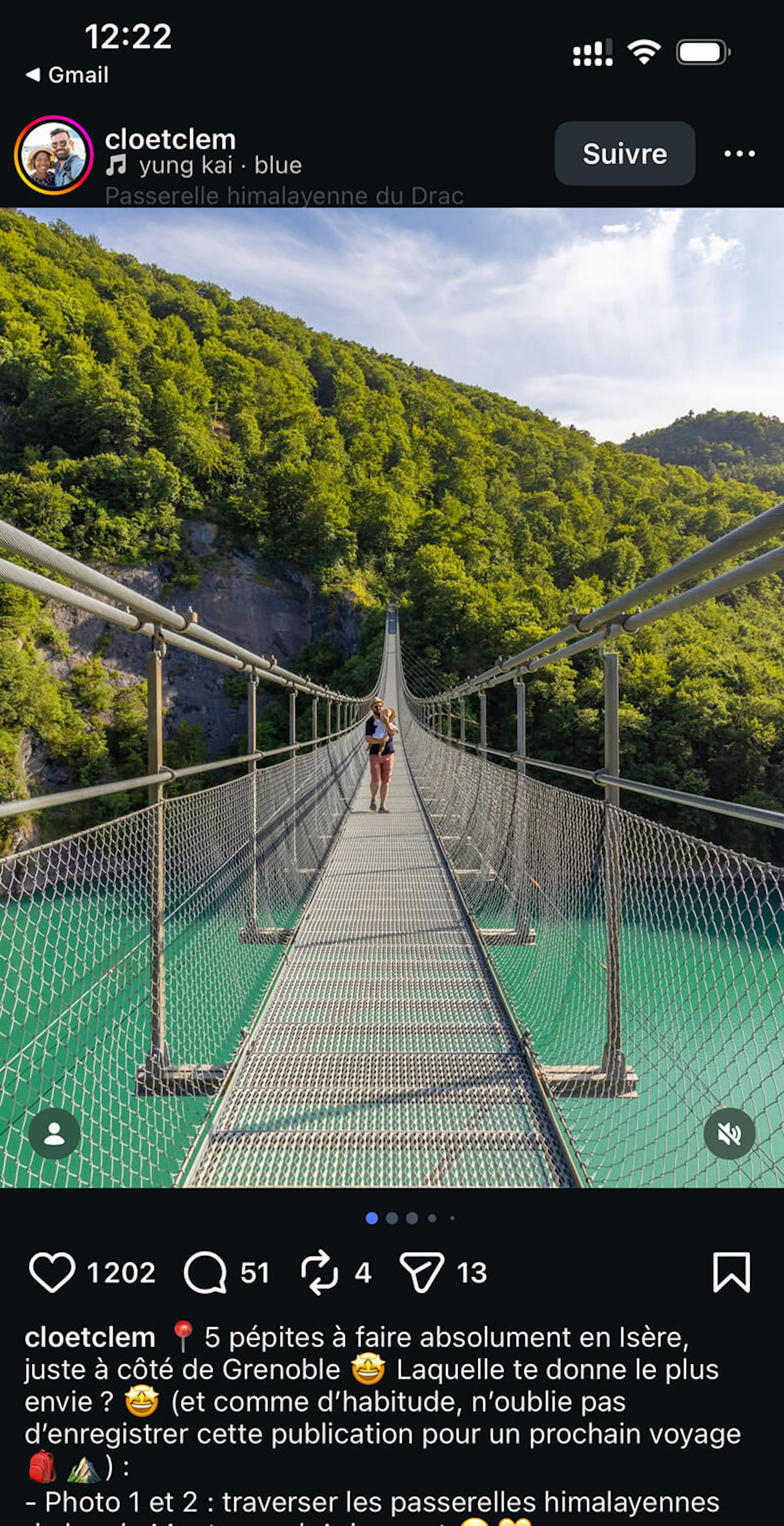Publication instagram de paysage de nature en Isière