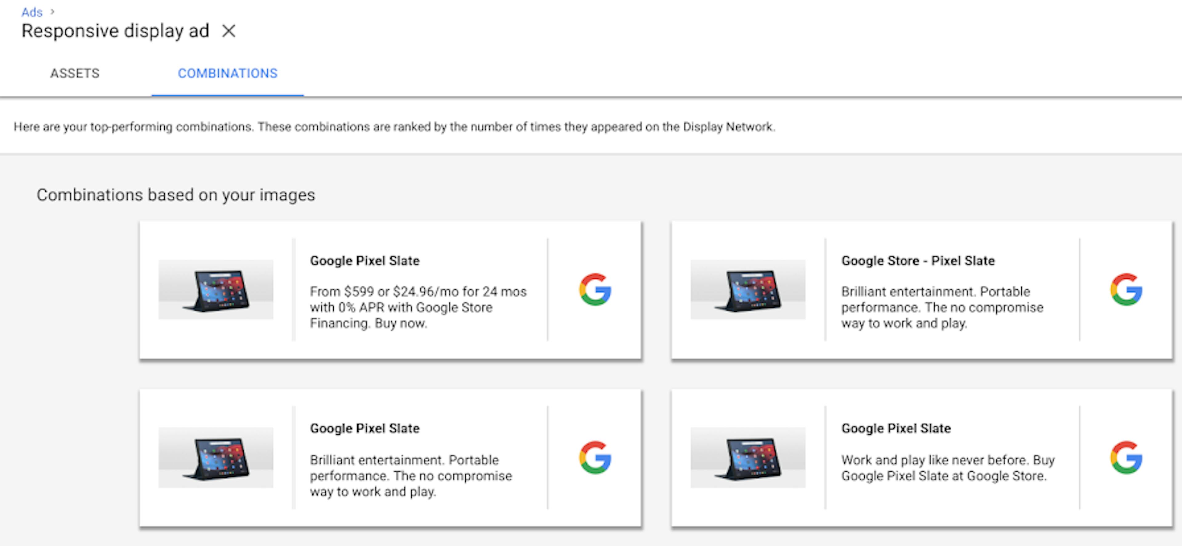 Rapport de combinaisons Google