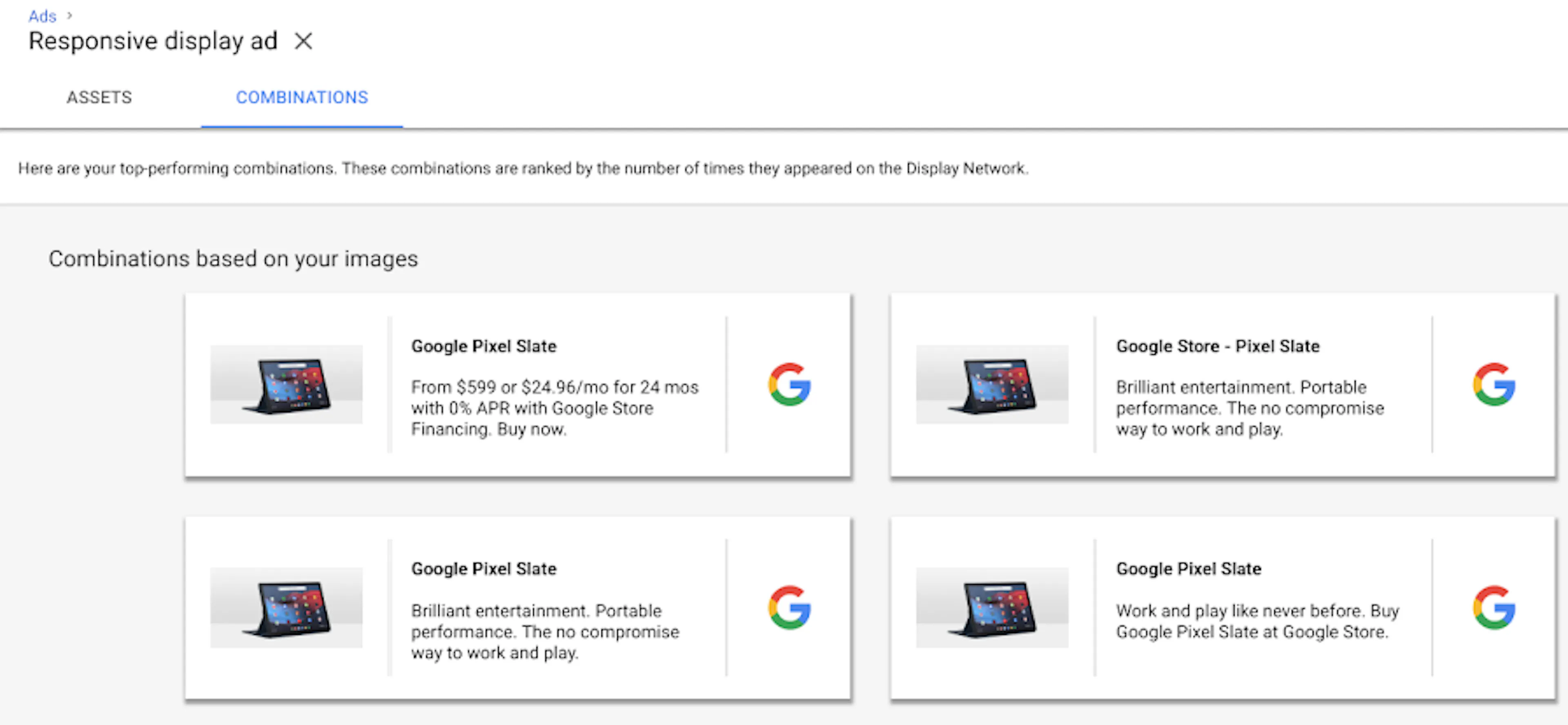 Rapport de combinaisons Google