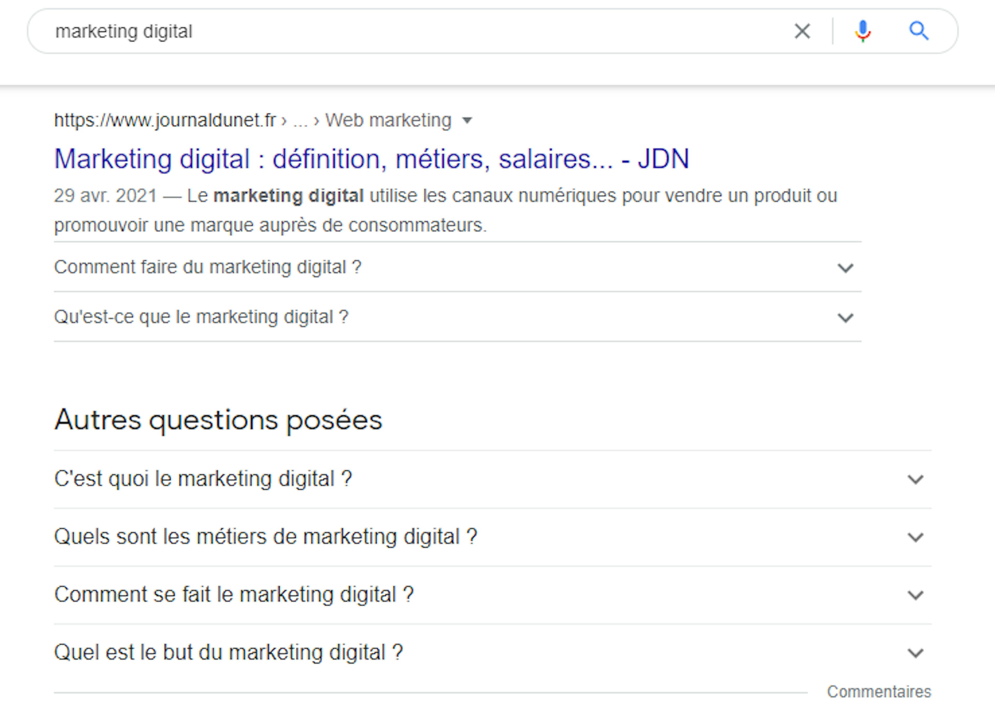 recherche universelle sous forme d'answer box (ou PAA)