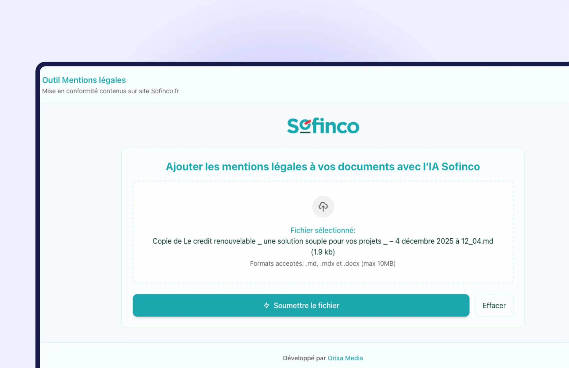 Complify écran du logiciel