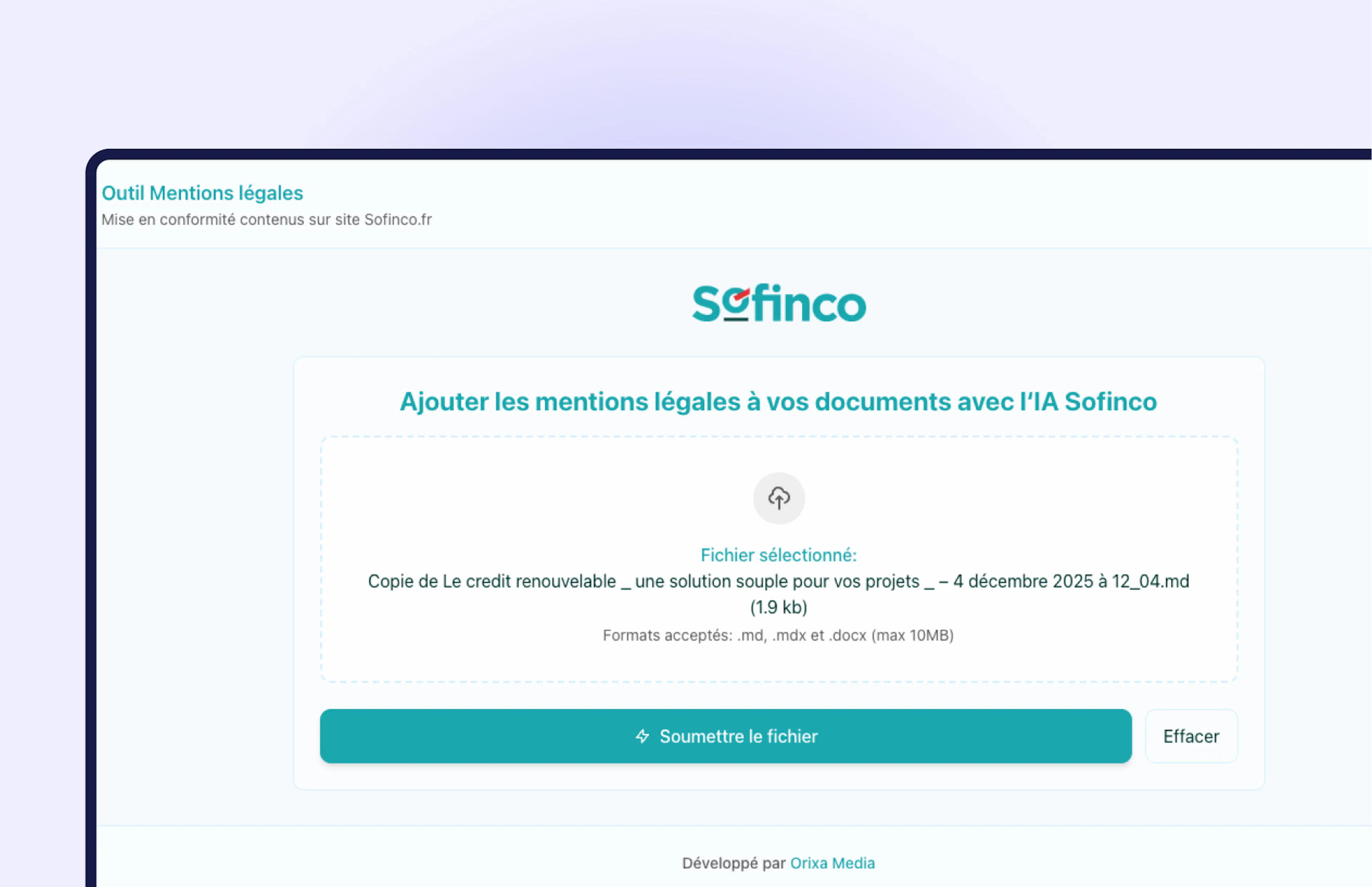 Complify écran du logiciel