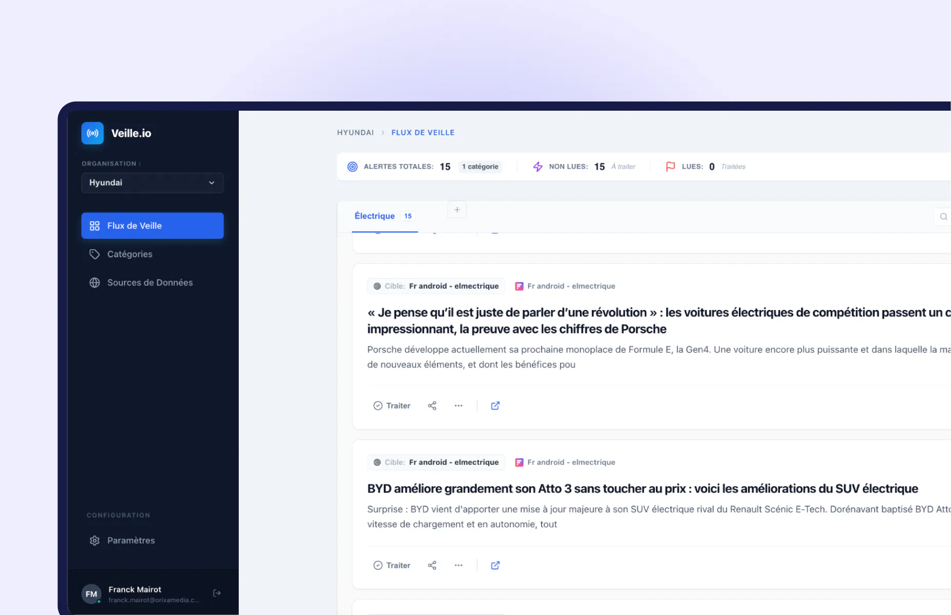 Veille IO écran du logiciel