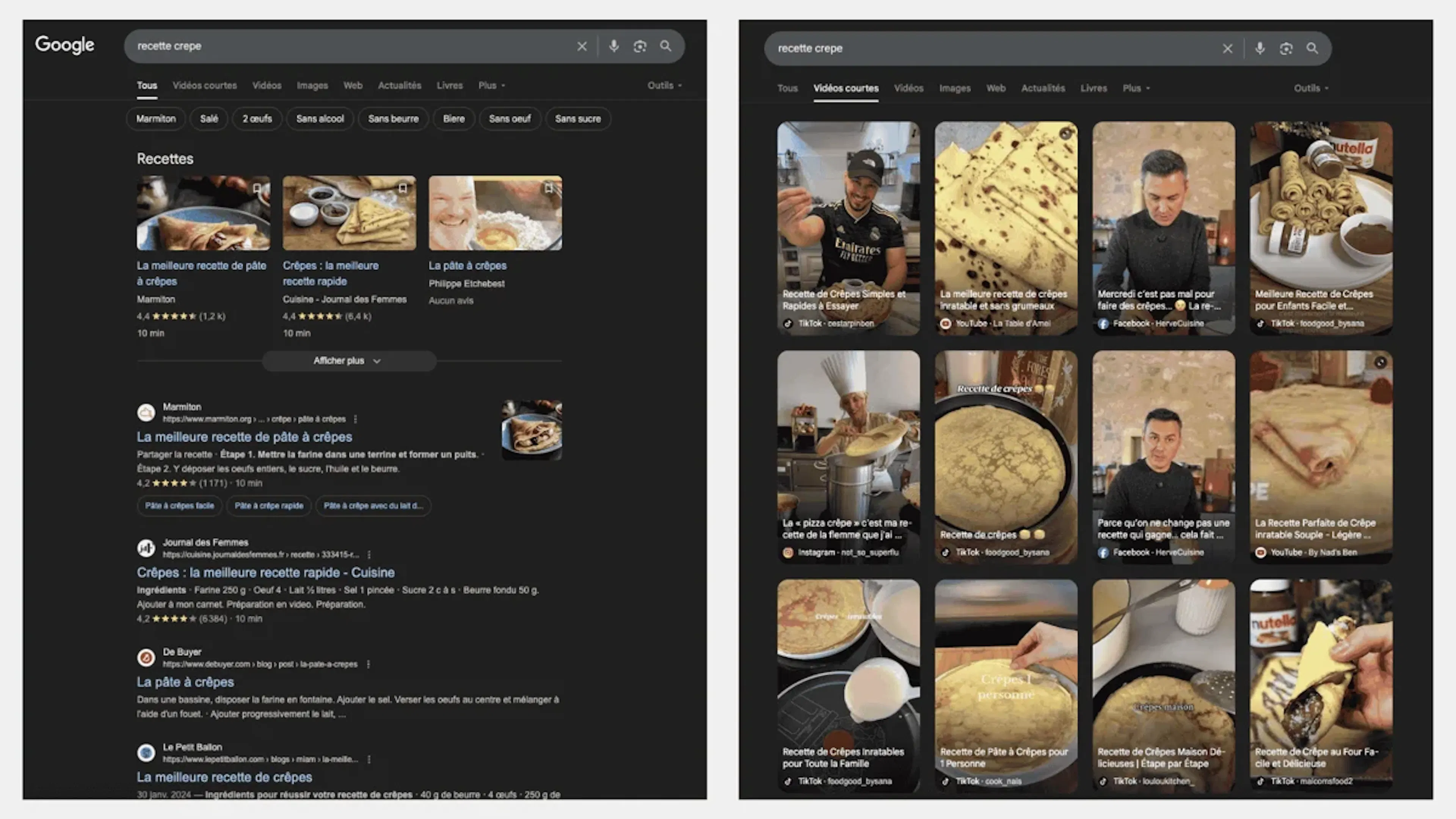 Recherche google de recette à crèpe