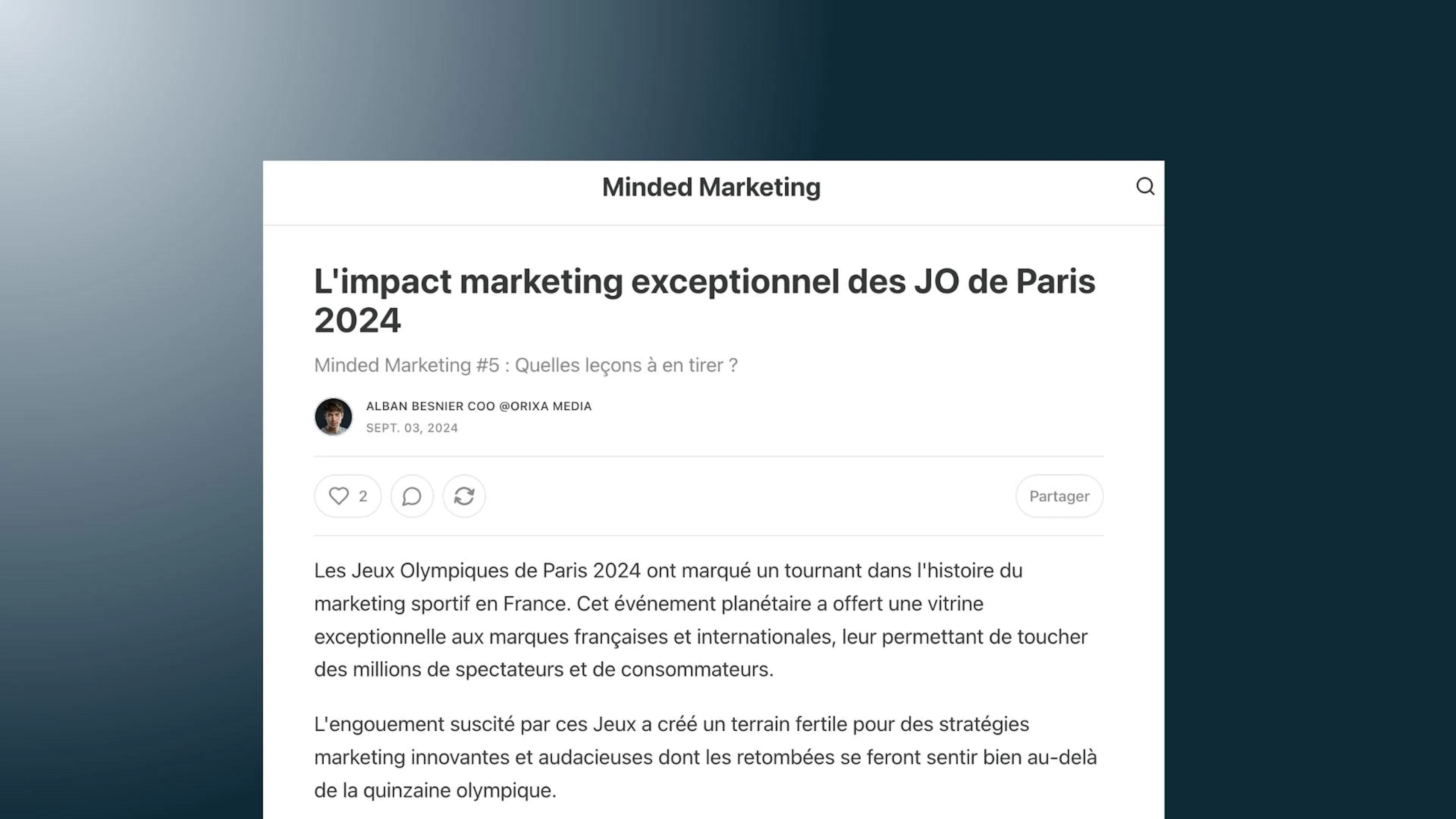 Screen du post d'Alban Besnier sur les JO