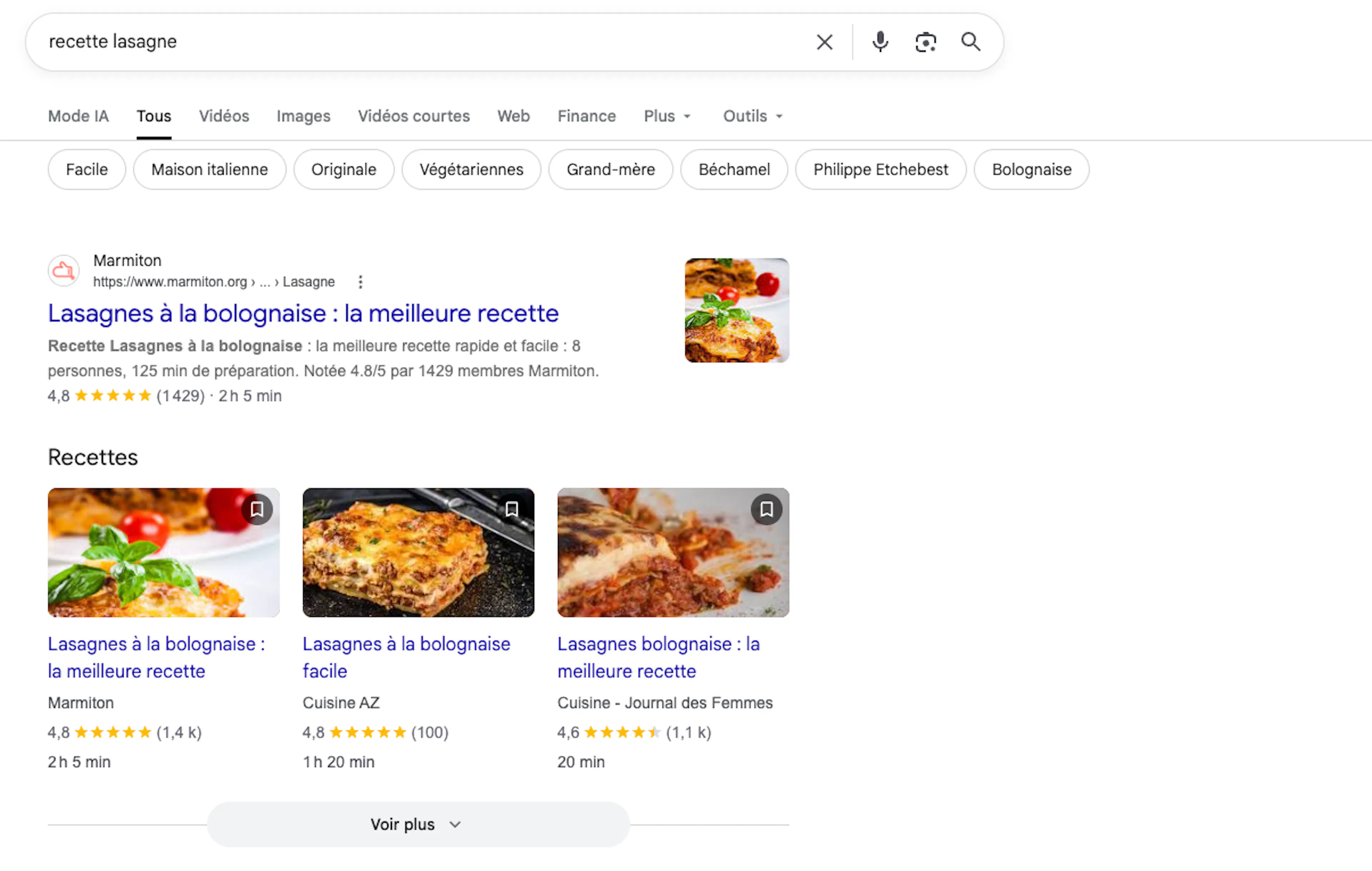 Exemple rich snippet recette lasagne