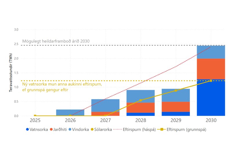 Mögulegt nýtt framboð og eftirspurn fram til ársins 2030 – mynd