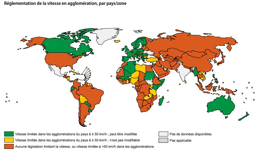Carte représentant les limitations de vitesse en agglomération