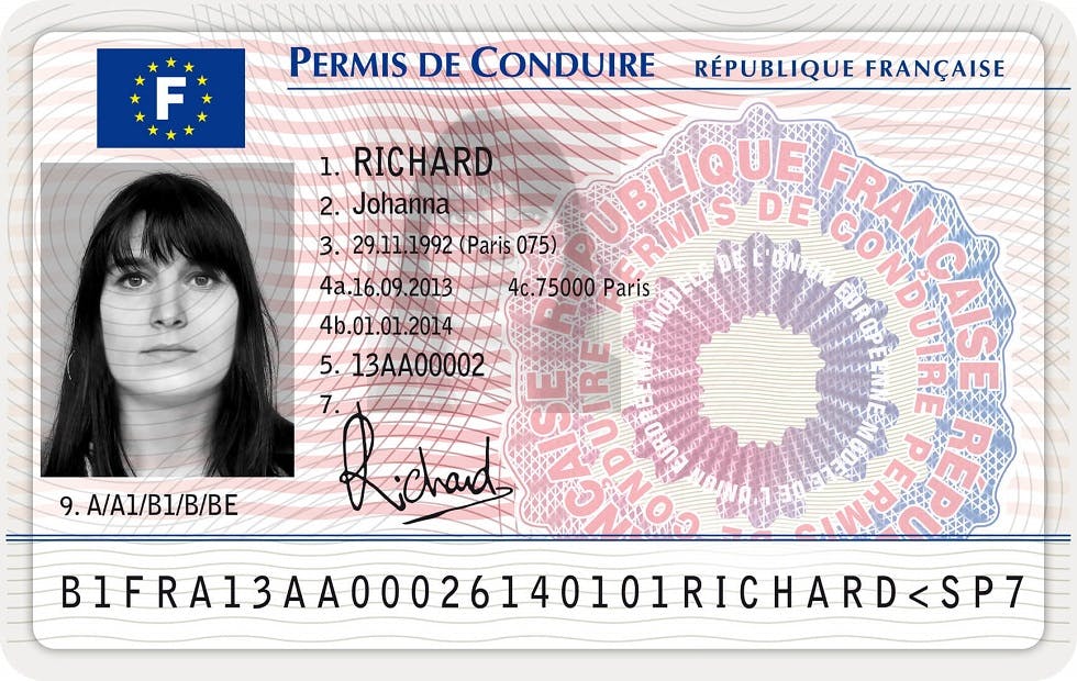 Exemple d'un permis de conduire securise