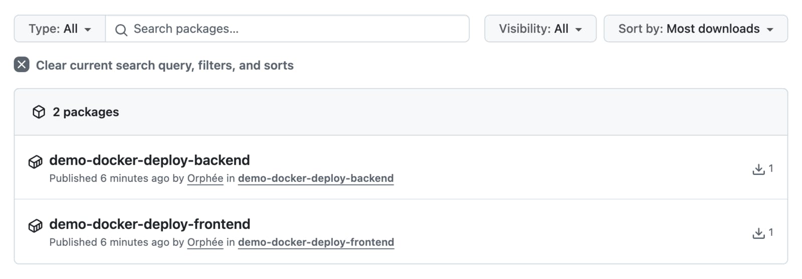 Exemple d'images Docker hébergées sur GitHub Packages