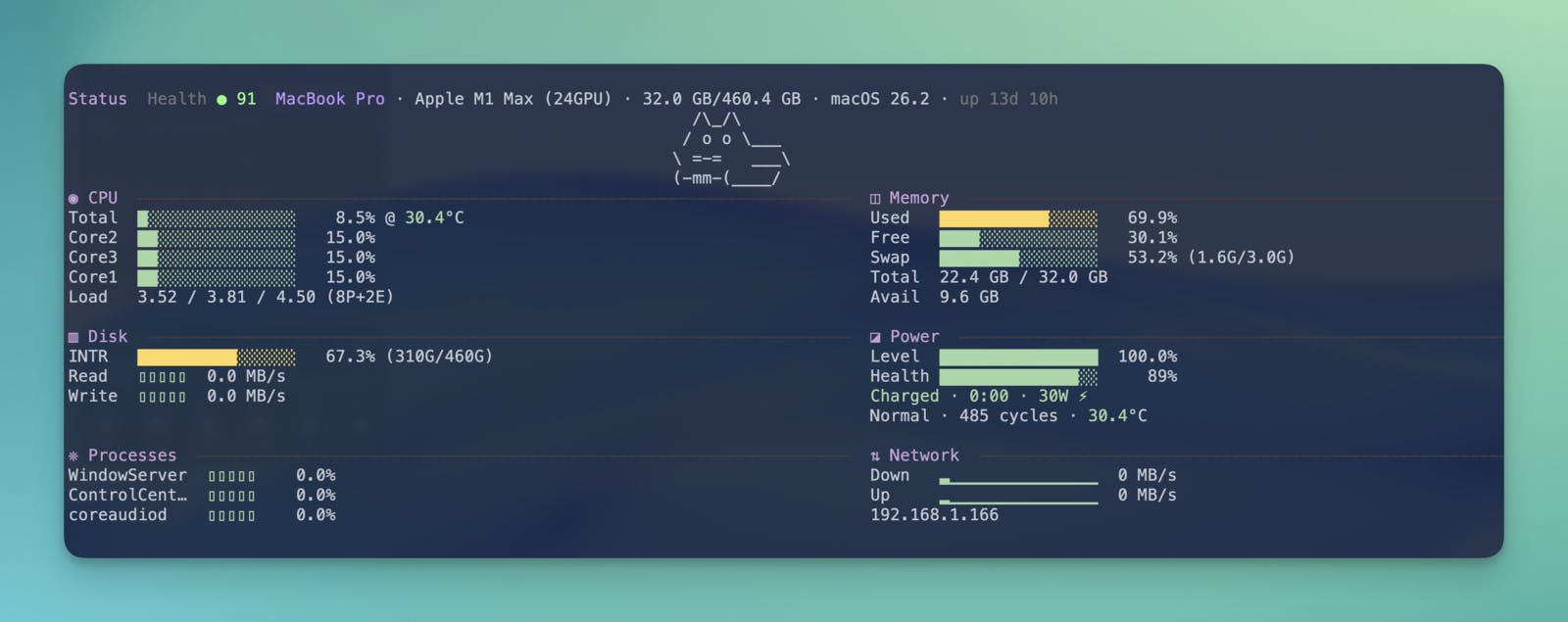 Rendu de la commande mo status