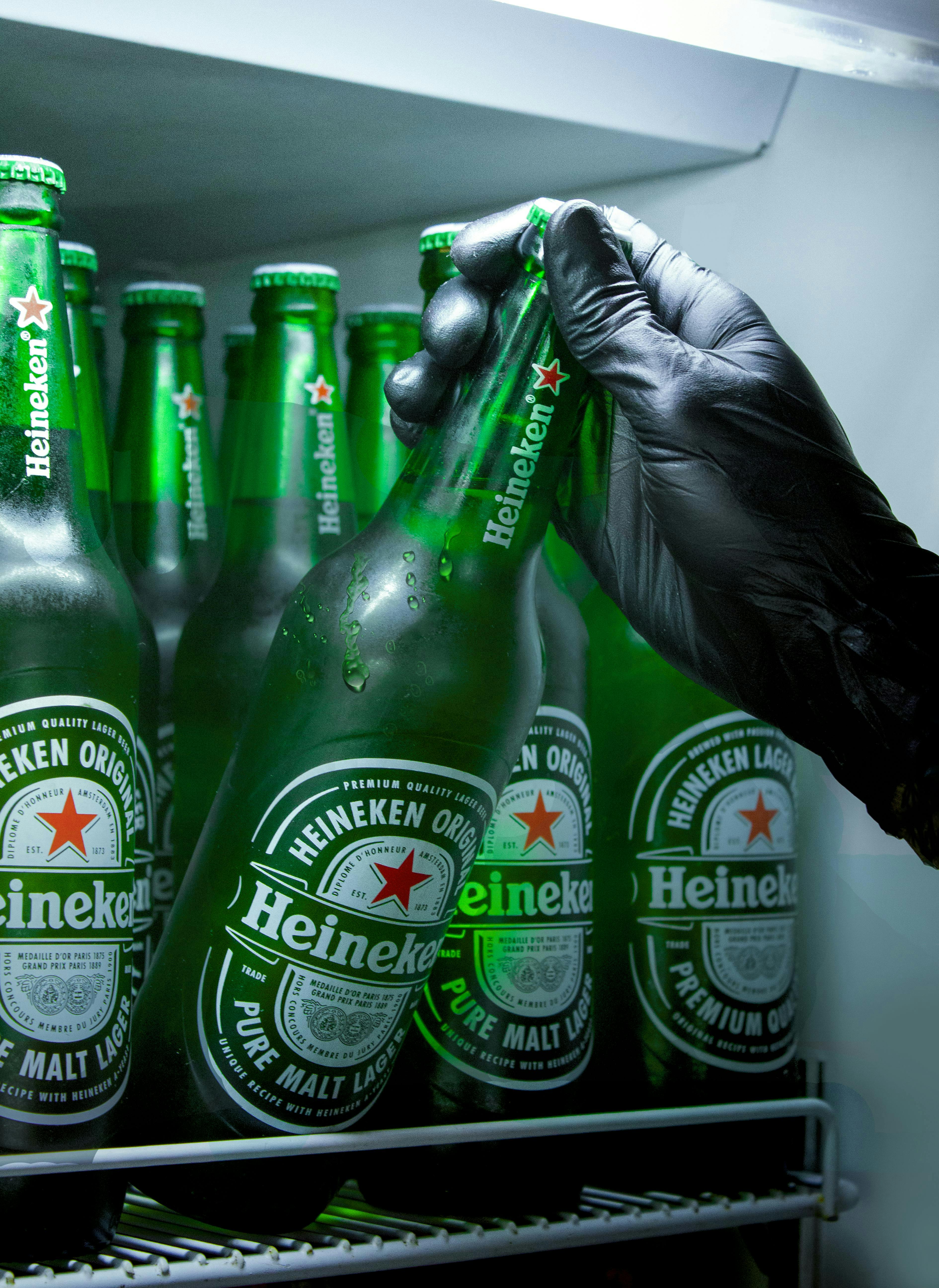Fridge full of Heineken bottles