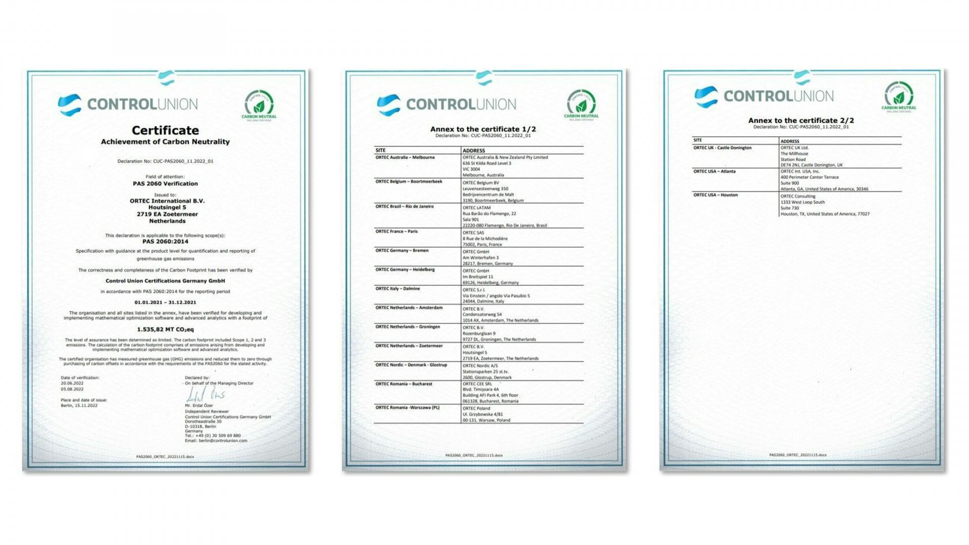 Carbon Neutral Certification PAS2060 ORTEC 