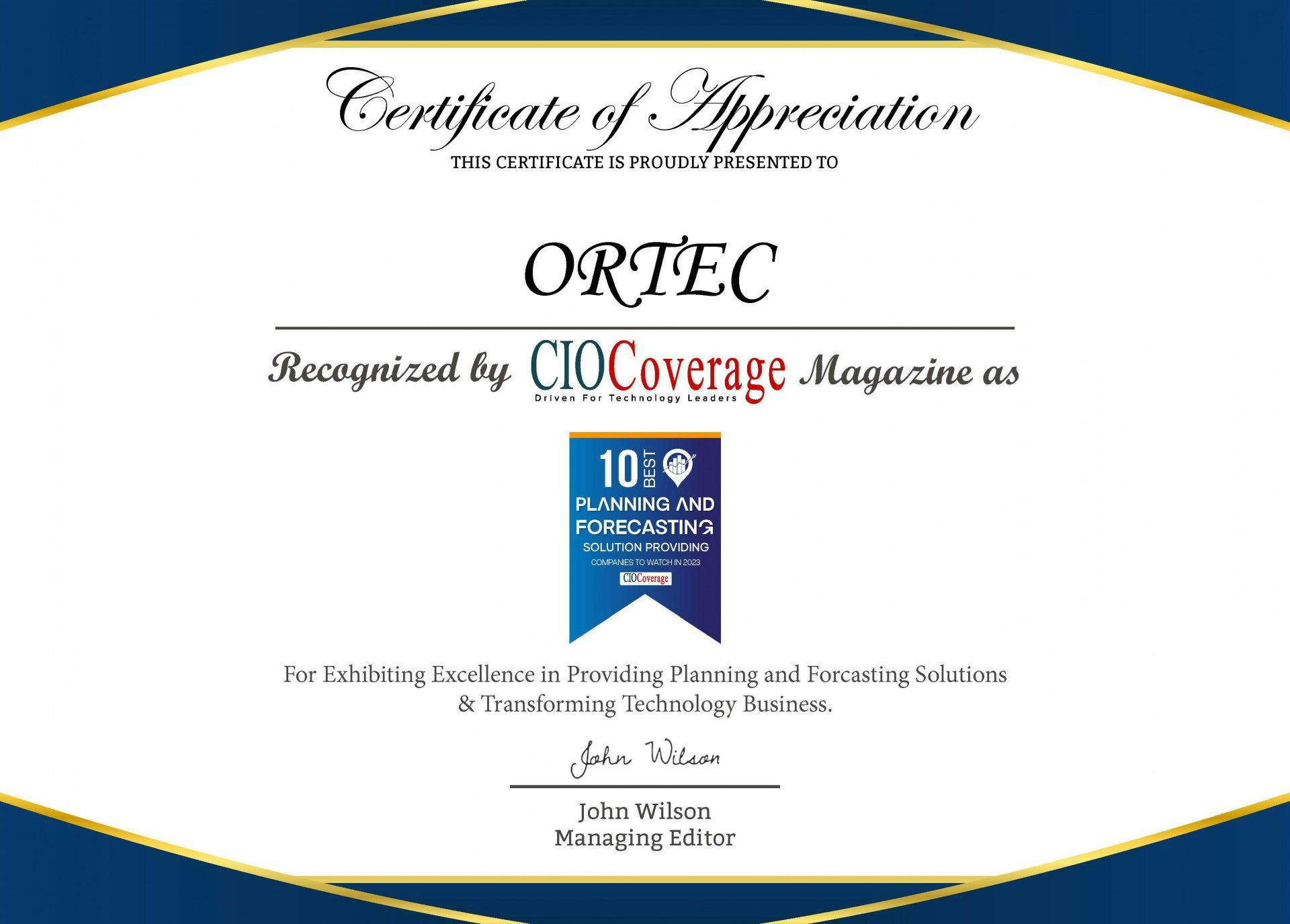 ORTEC Top 10 Planning and Forecasting Solution Providers