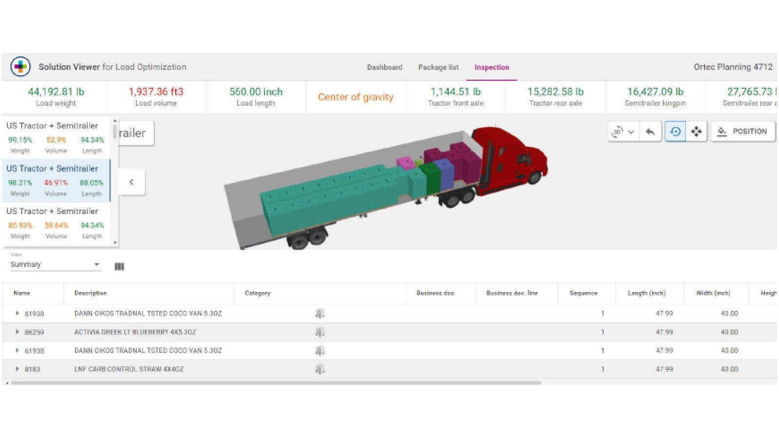 ORTEC Load Optimizer (OLO) Solution View