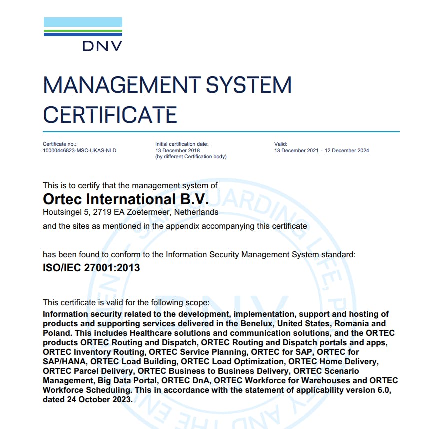 ORTEC 2024 - ISO 27001