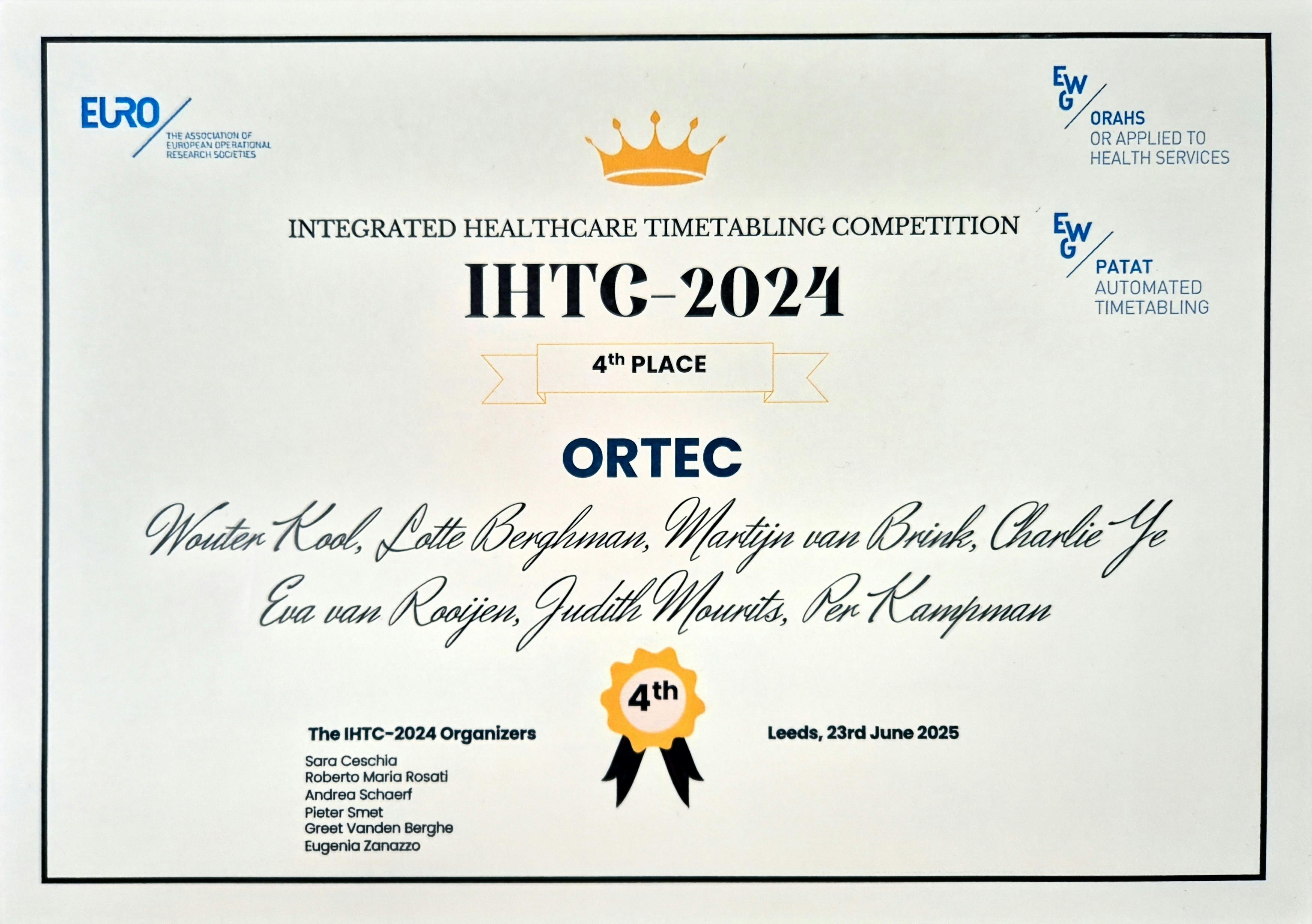 ORTEC Ranked Top Industry Performer in Global Healthcare Optimization Challenge