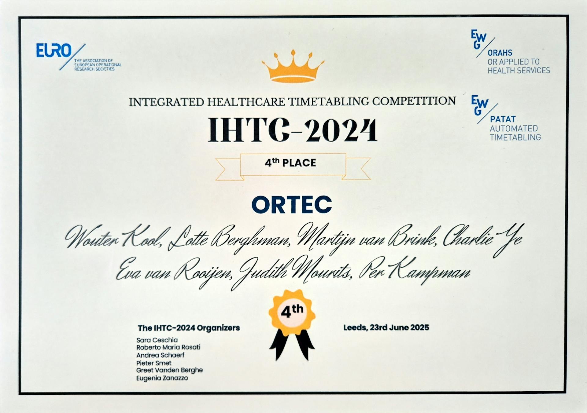 ORTEC Ranked Top Industry Performer in Global Healthcare Optimization Challenge