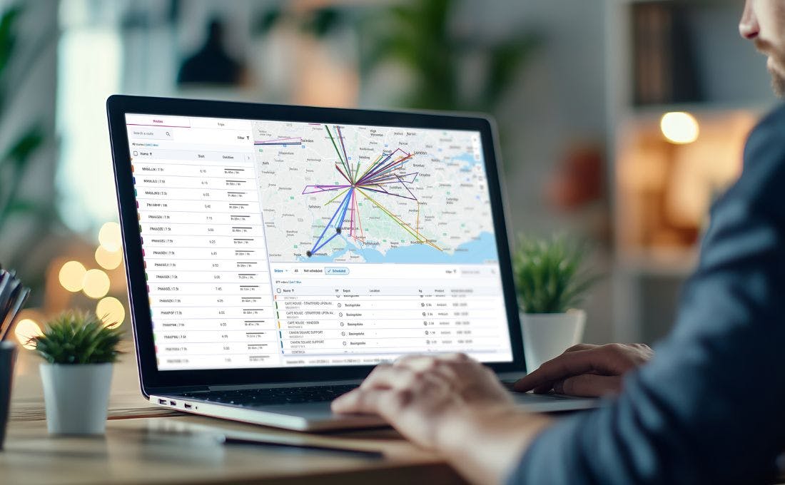 Computer screen with routing optimization for store delivery