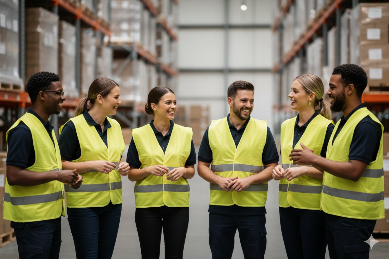 Lachende warehouse medewerkers