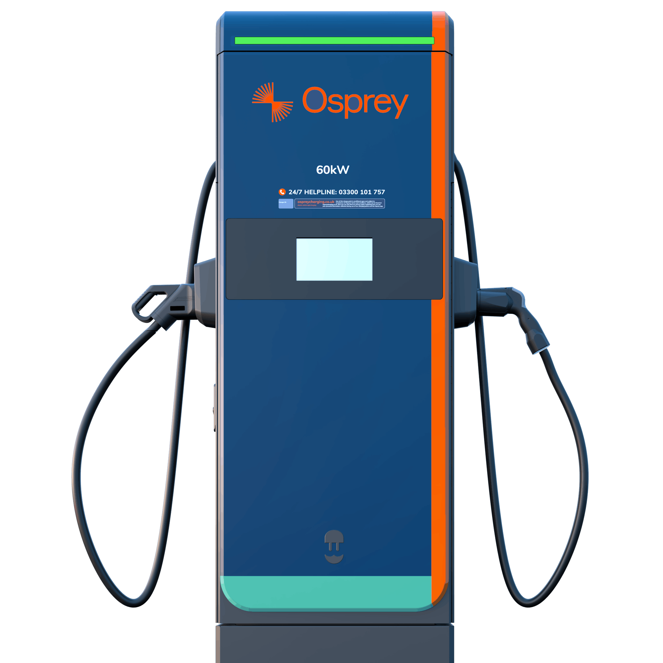 A computer-generated image of a 60kW Osprey EV charger