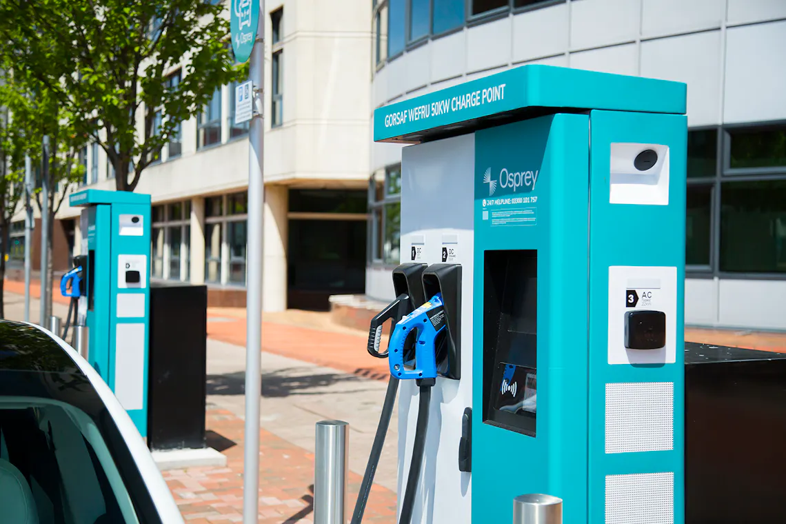 Two Cardiff Council branded 50kW Osprey charging stations