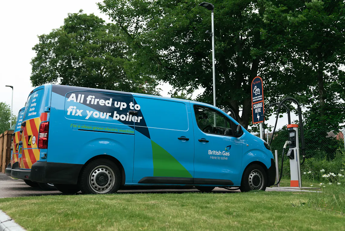 British Gas vans plugged in to an Osprey electric vehicle charging station